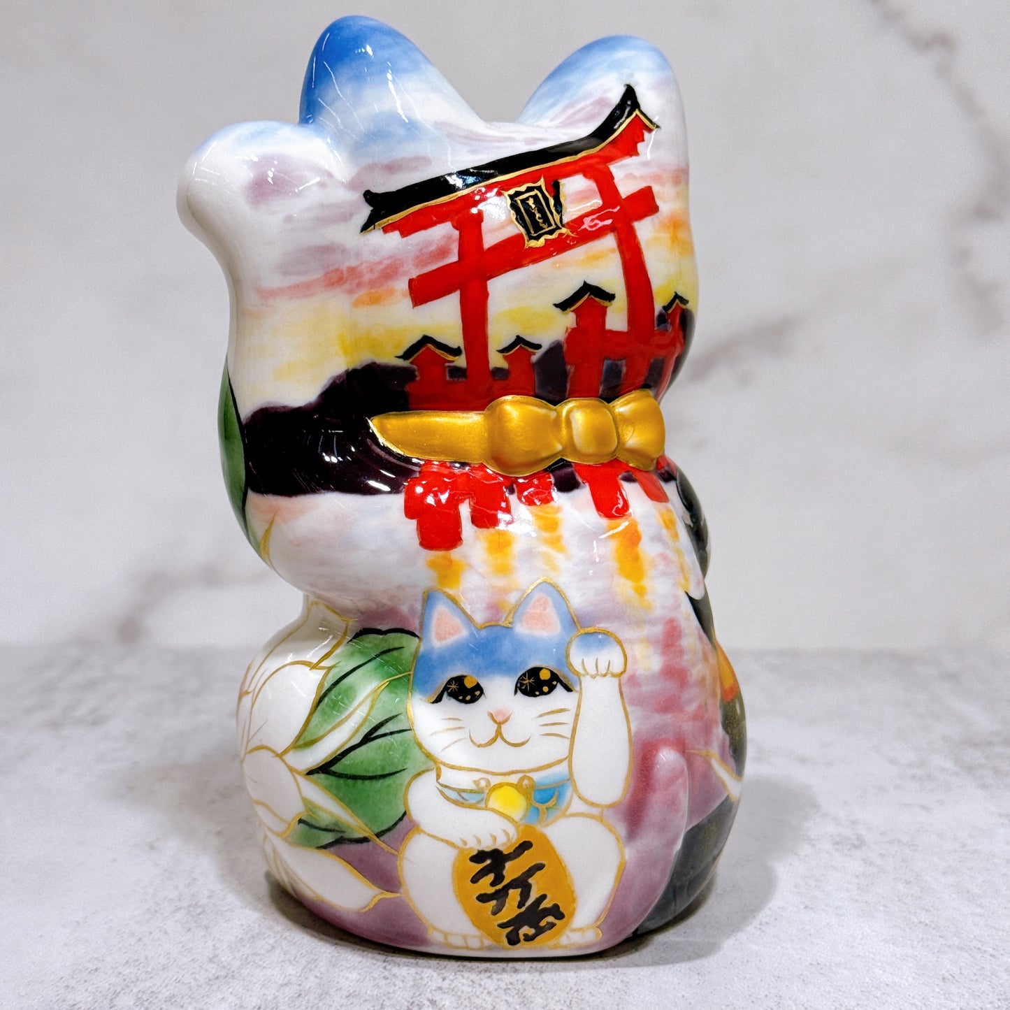 日本清水燒招財貓 色繪 宮島之猫