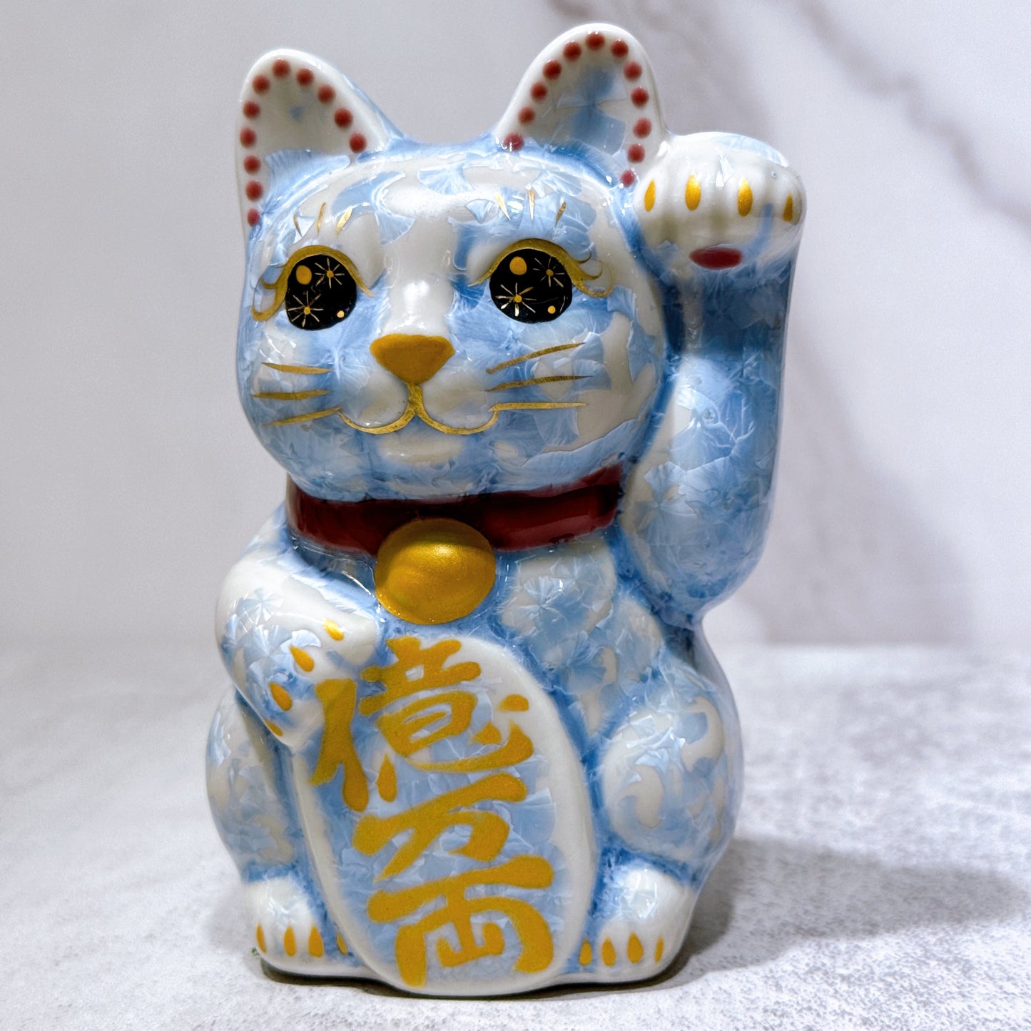日本清水燒招財貓 花結晶 銀藤 億萬両 左 特小