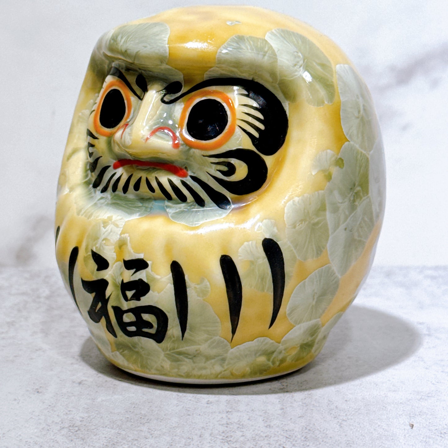 日本清水燒達摩 花結晶 黃綠 樣 小號