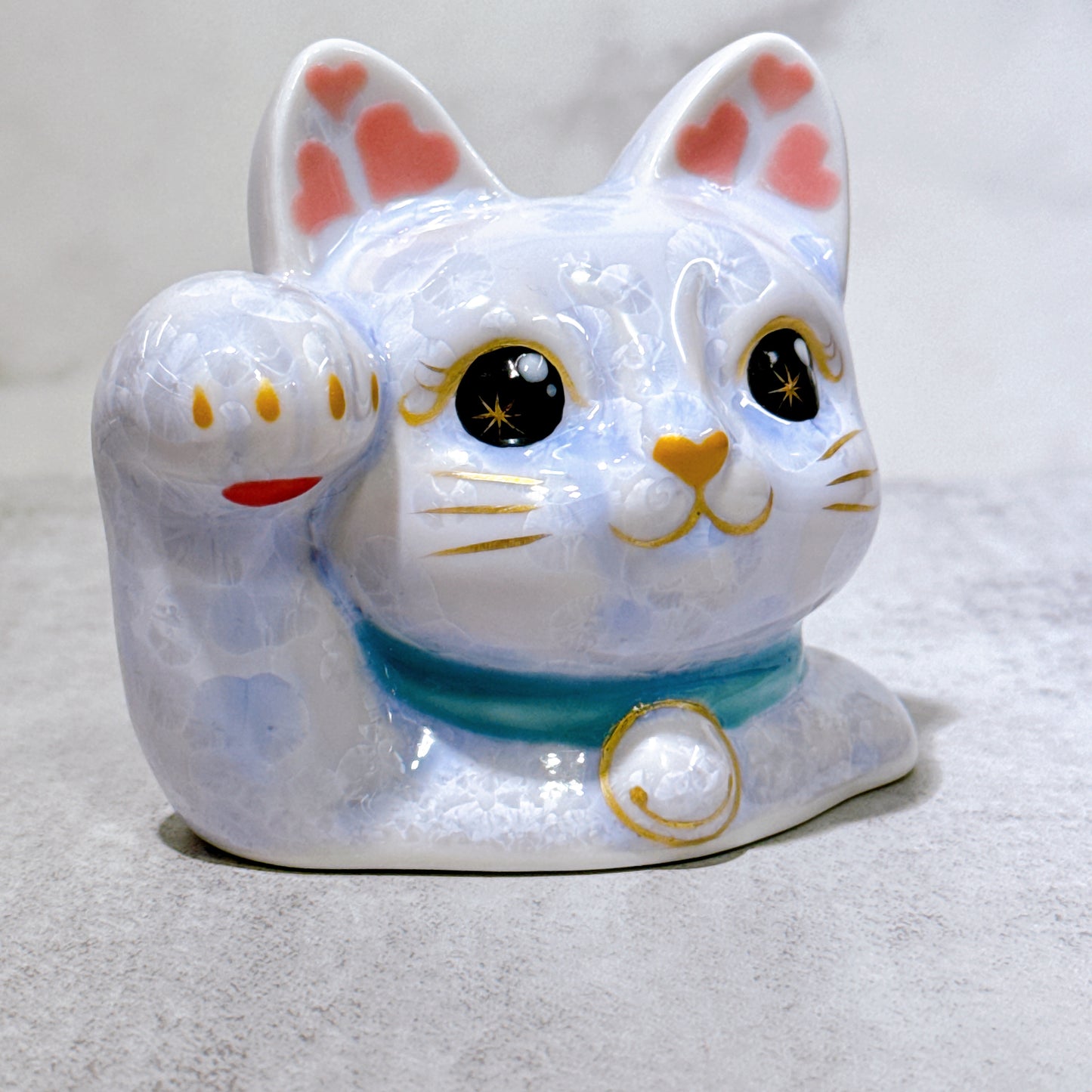 日本清水燒招財貓 貓半身 花結晶 藤