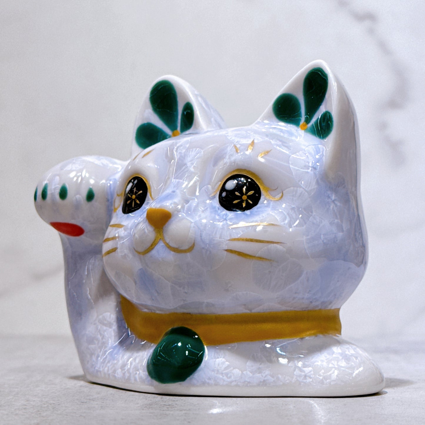 日本清水燒招財貓 貓半身 花結晶 藤 健康