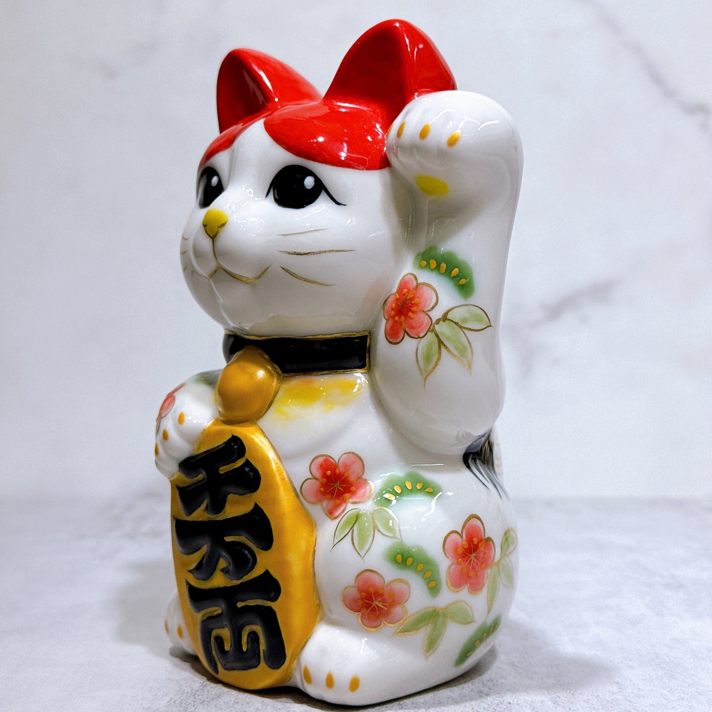 日本清水烧招财猫 色绘 鹤