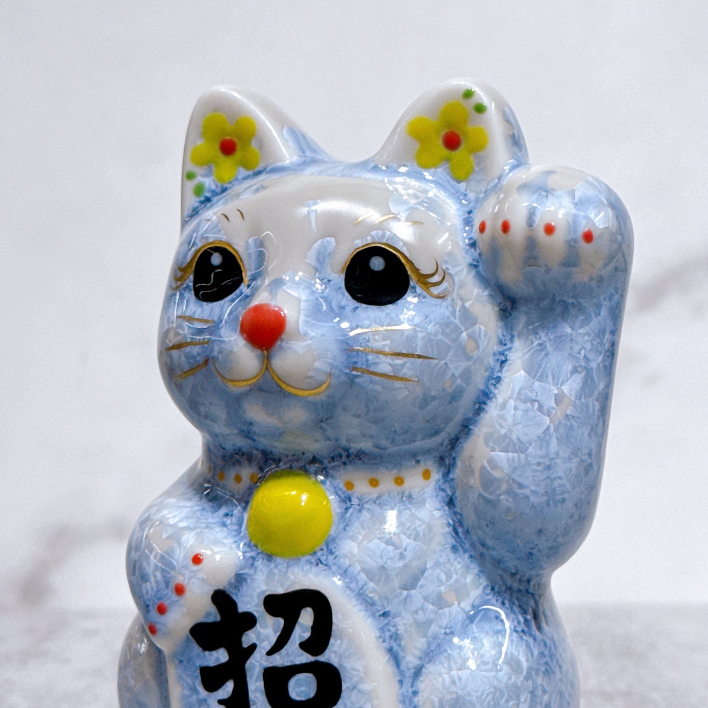 日本清水燒招財貓 花結晶 銀藤 左 特小