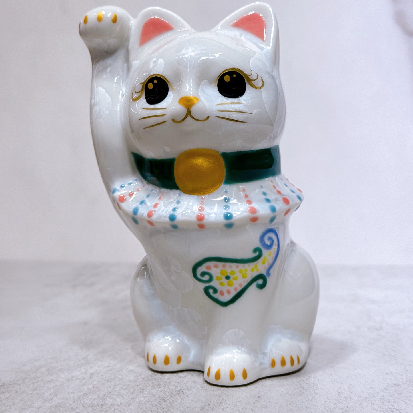 日本清水燒招財貓 花結晶 白 億万両