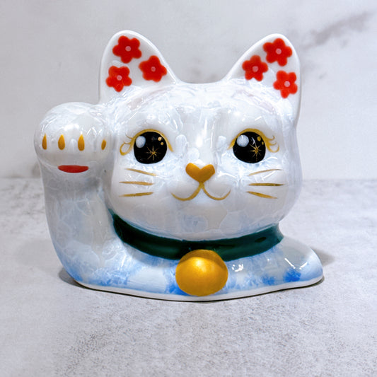 日本清水烧招财猫 达摩 花结晶 银藤 亿万两
