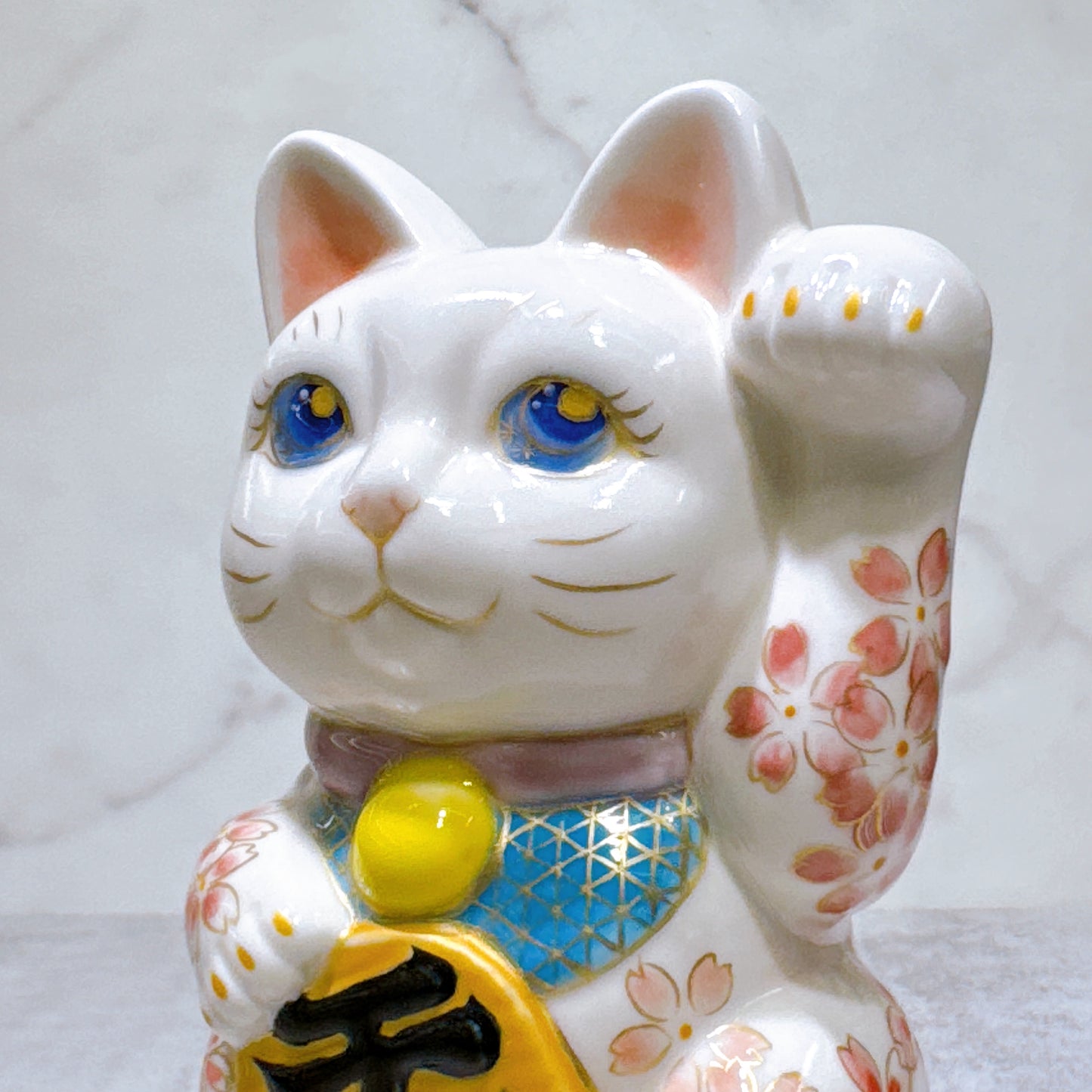 日本清水燒招財貓 色繪 富士山芝櫻