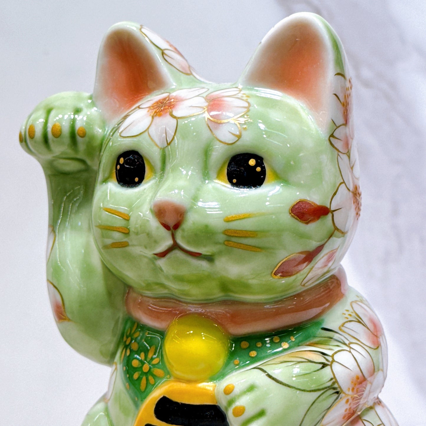 日本清水燒招財貓 色繪 織部櫻