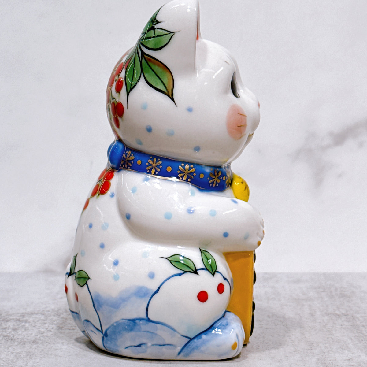 日本清水燒招財貓 色繪 雪兔