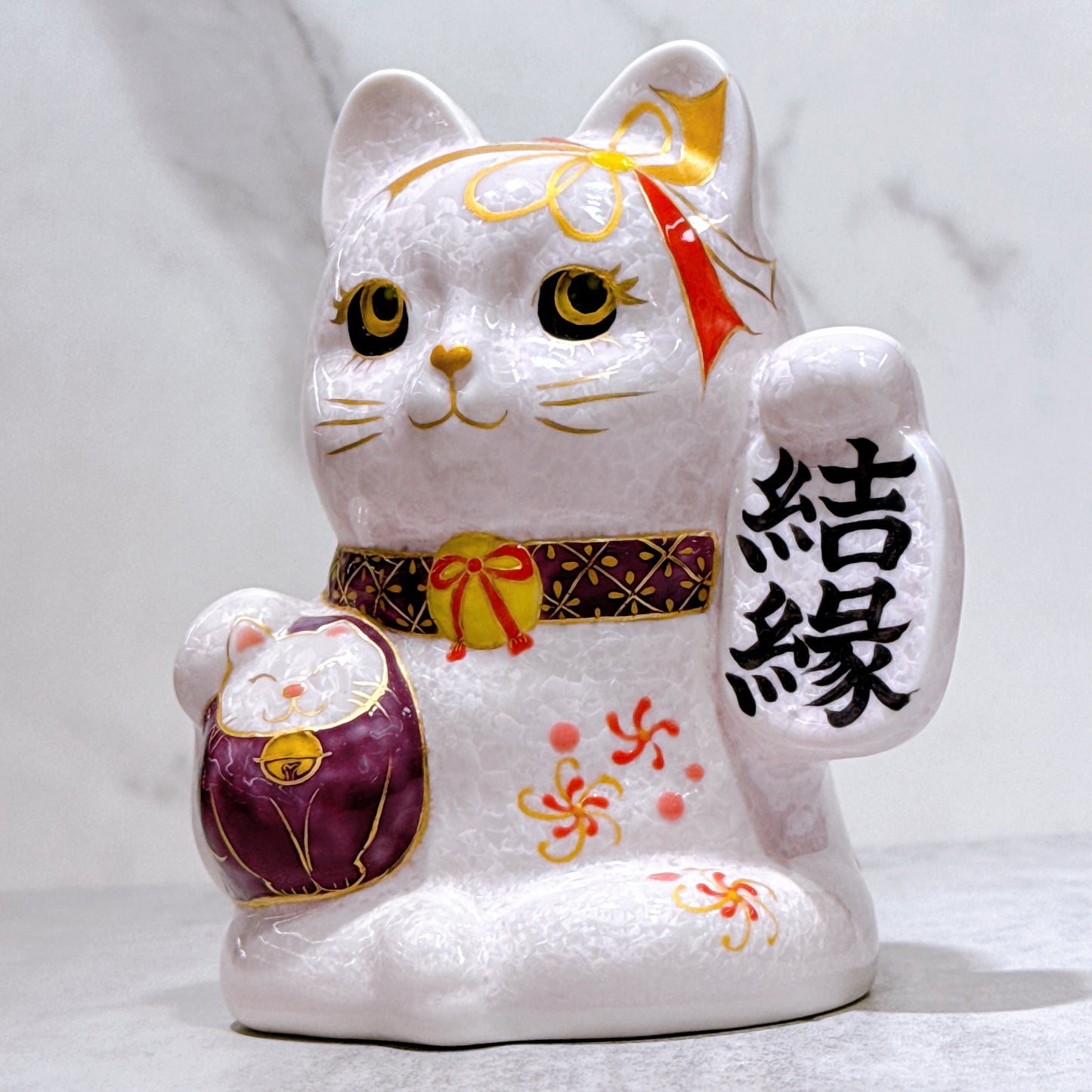 日本清水燒招財貓 達摩 花結晶 桃 結緣