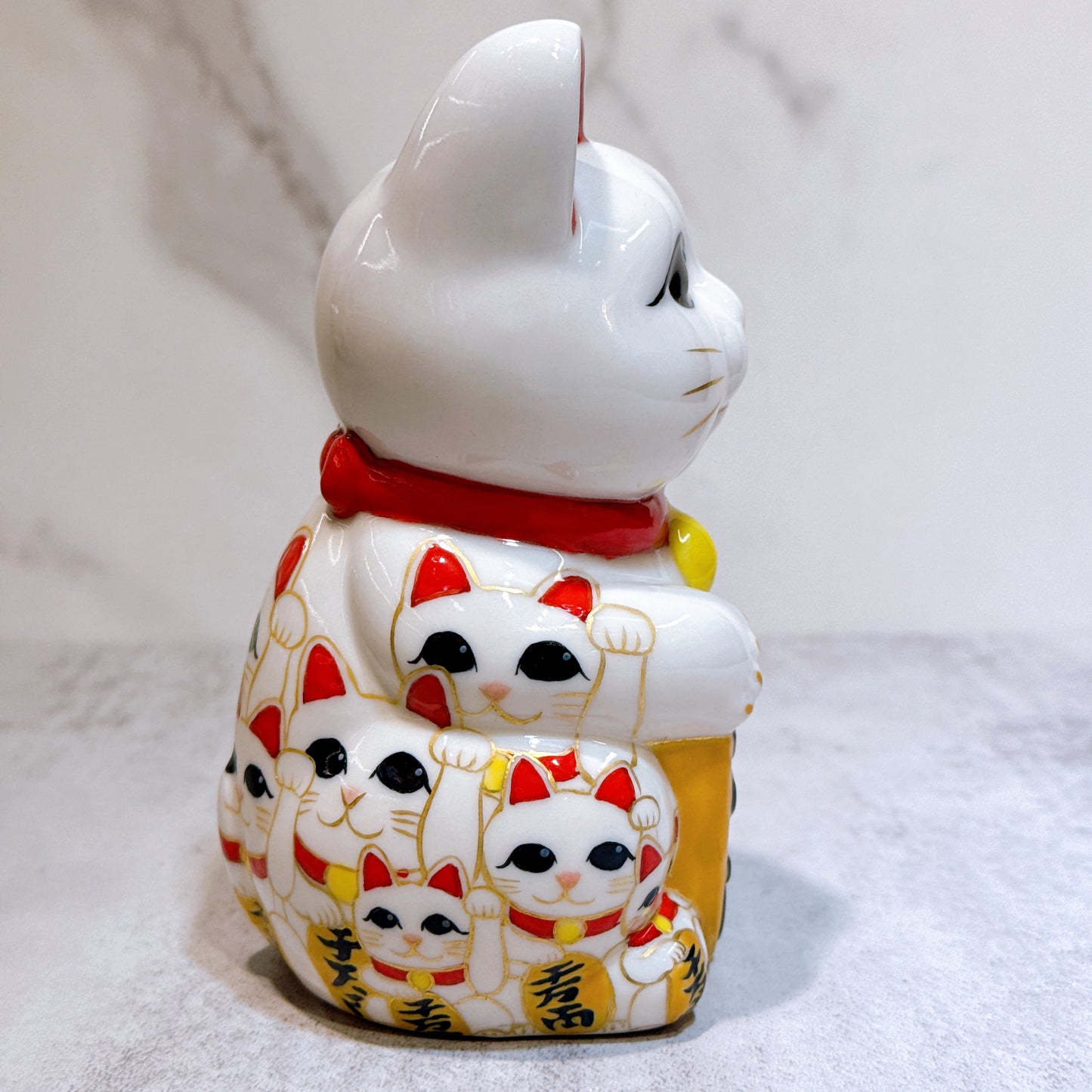日本清水燒招財貓 仫繪 白地貓陣