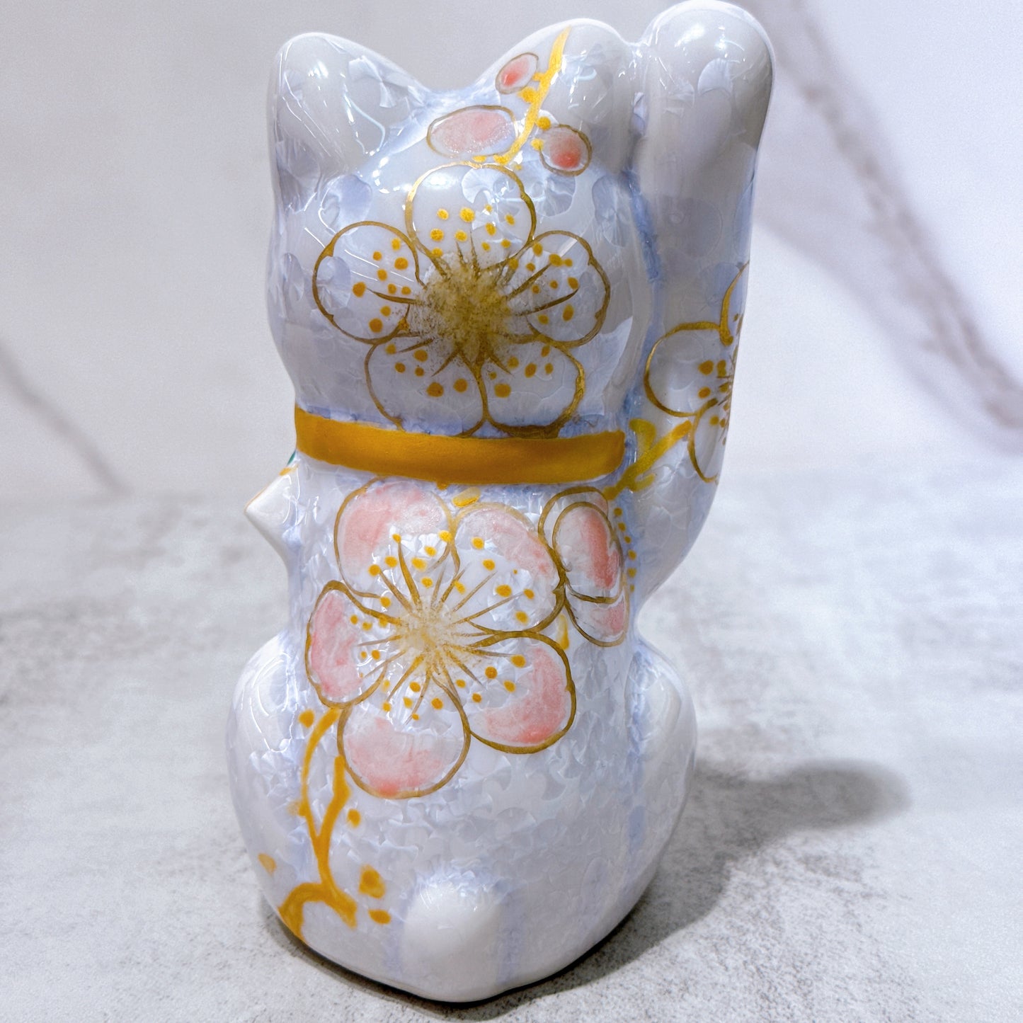 日本清水燒招財貓 花結晶 藤 体花