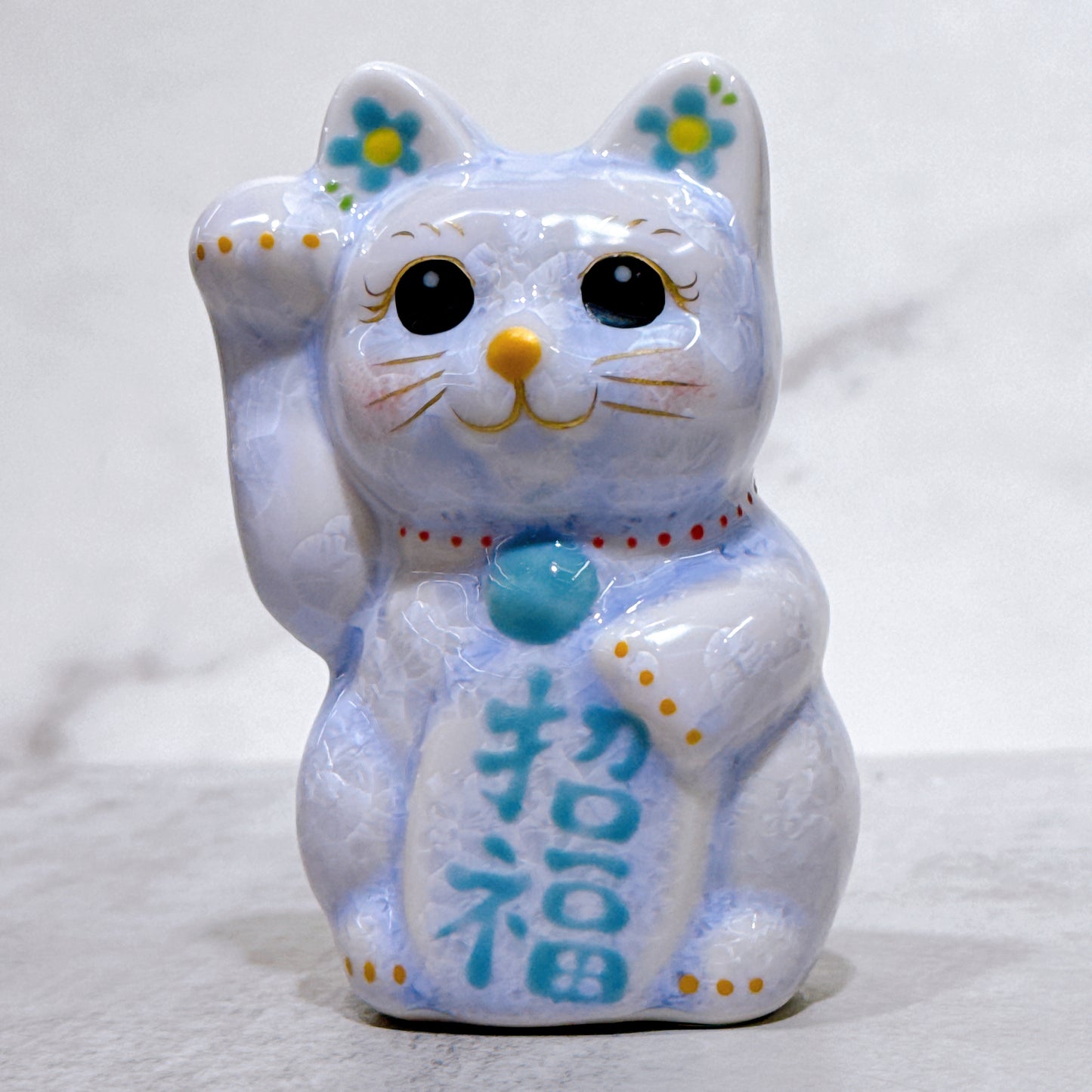 日本清水燒招財貓 花結晶 藤 右 特小