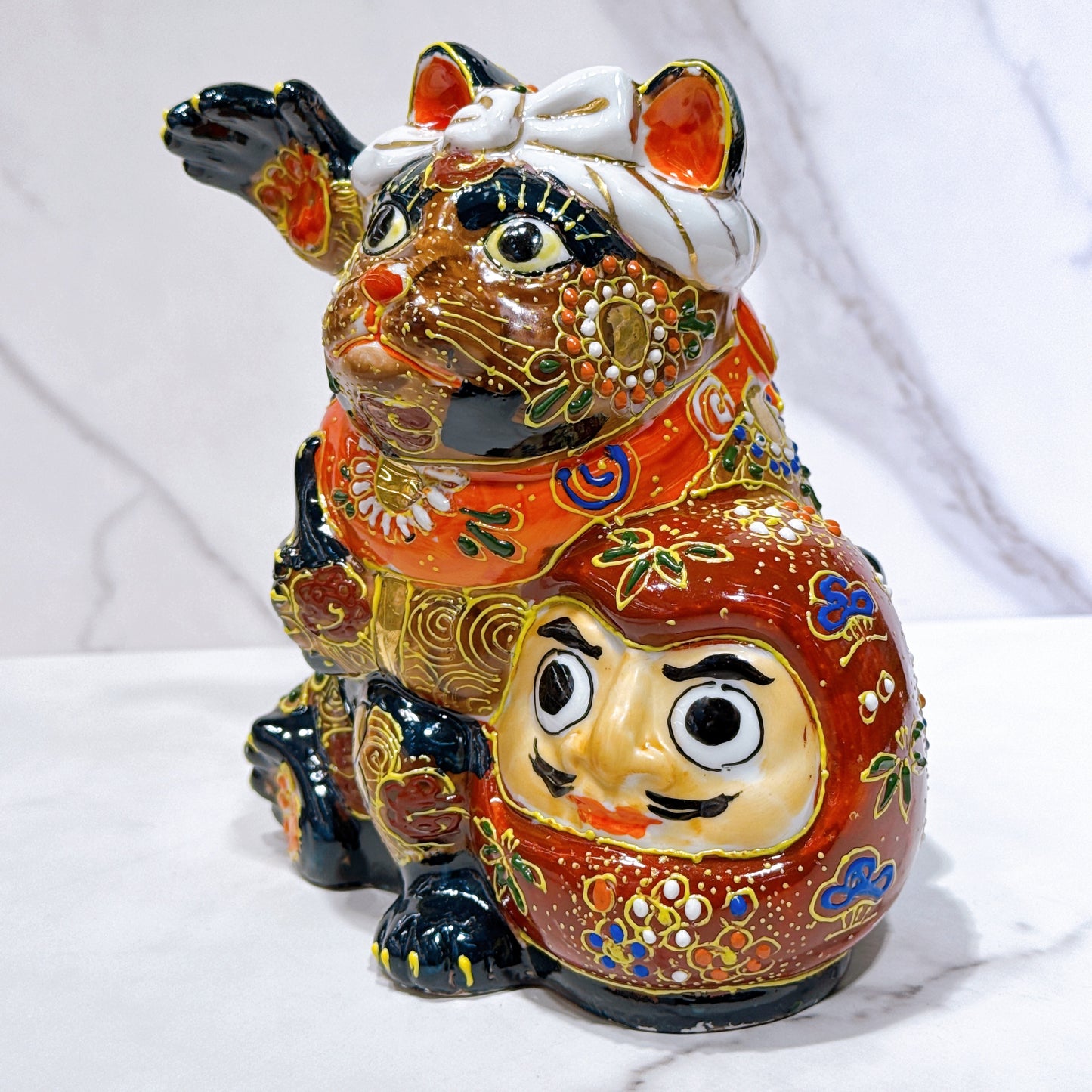 日本九谷燒招財貓 達摩盛6.5號