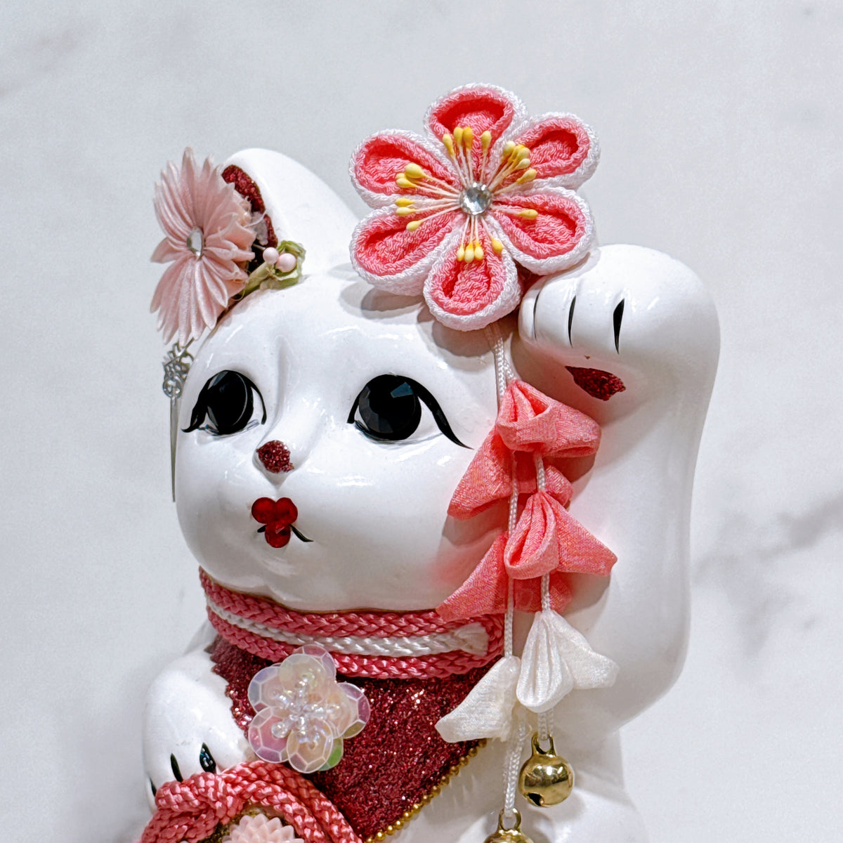日本花見招財貓 花韻蝶舞 5號 白 左手