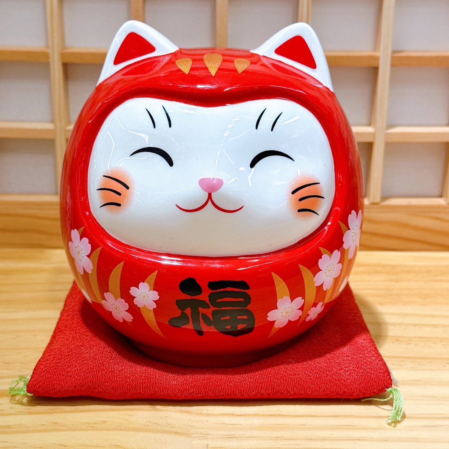 日本開運達摩招財貓 桜桃福