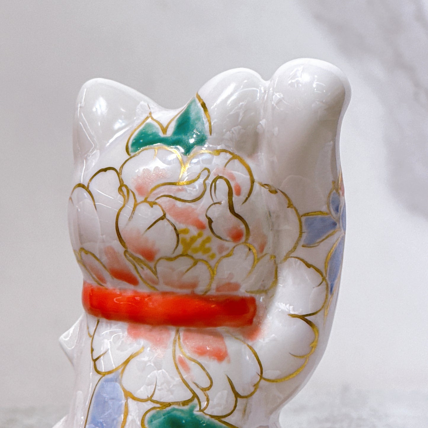 日本清水燒招財貓 花結晶 桃 体花
