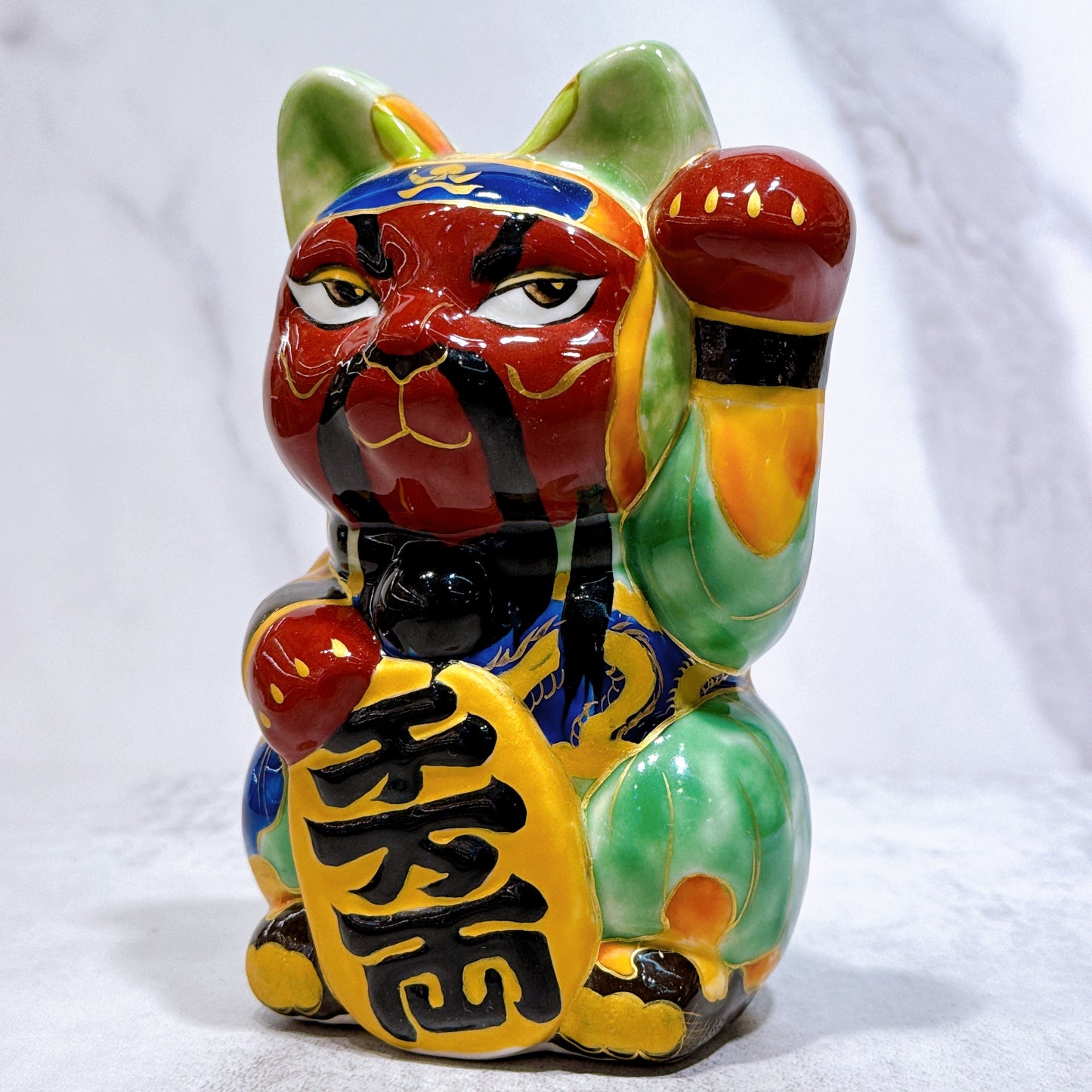 日本清水烧招财猫 仫绘 关羽