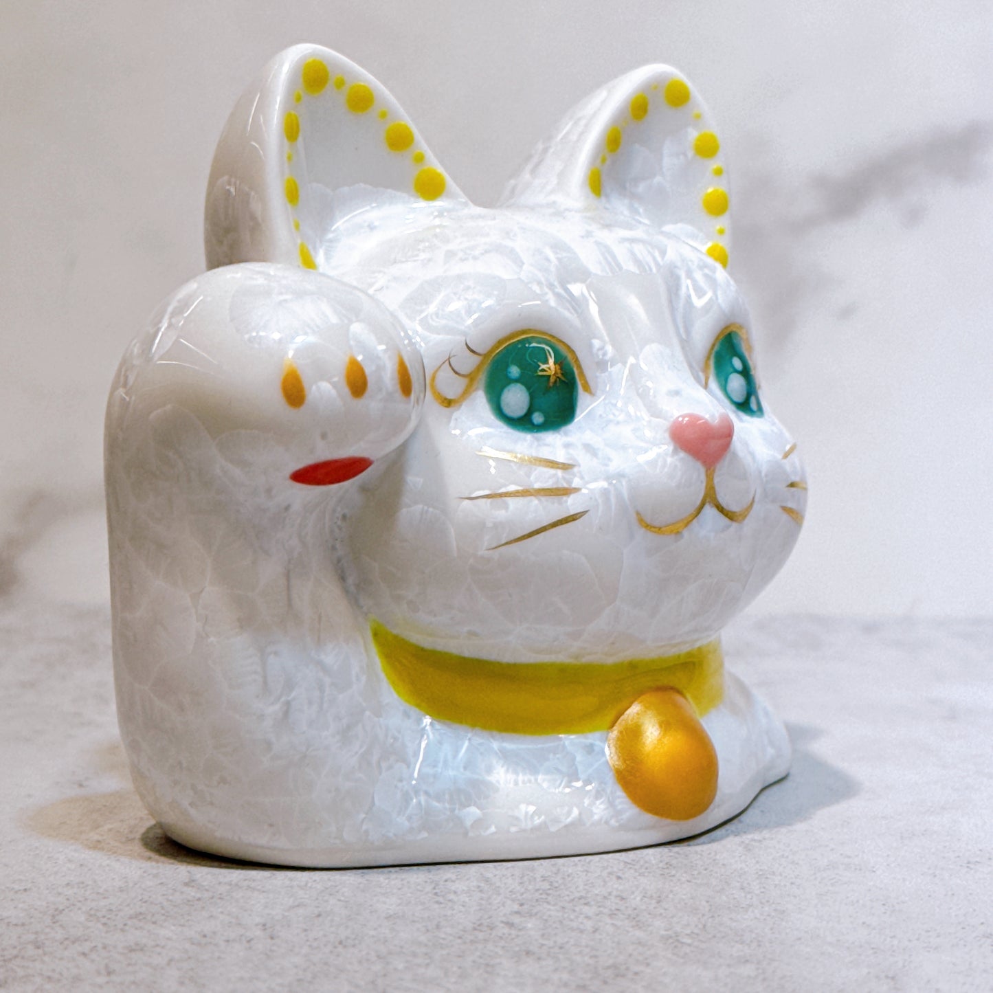 日本清水燒招財貓 貓半身 花結晶 白