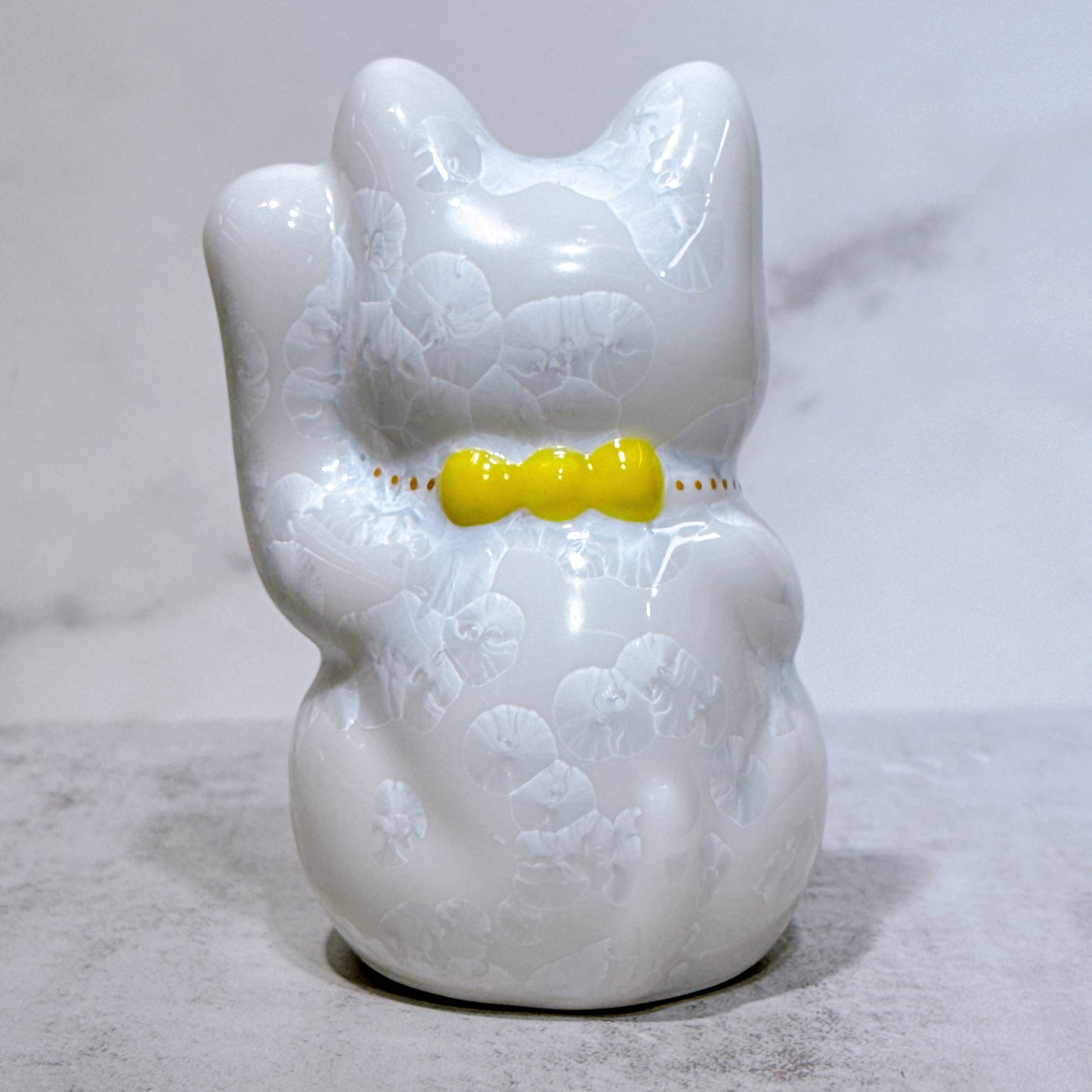 日本清水燒招財貓 花結晶 白 招福 左 特小