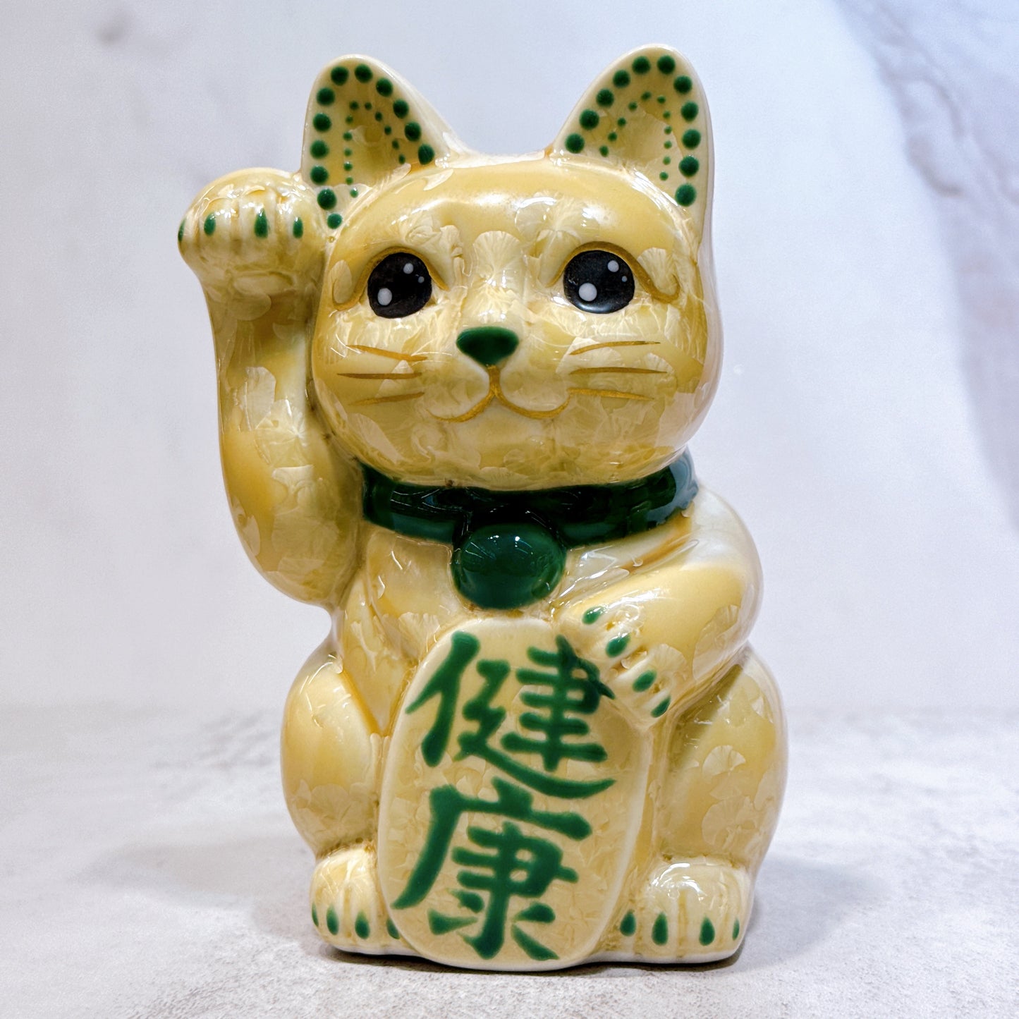 日本清水燒招財貓 花結晶 金花 健康 右