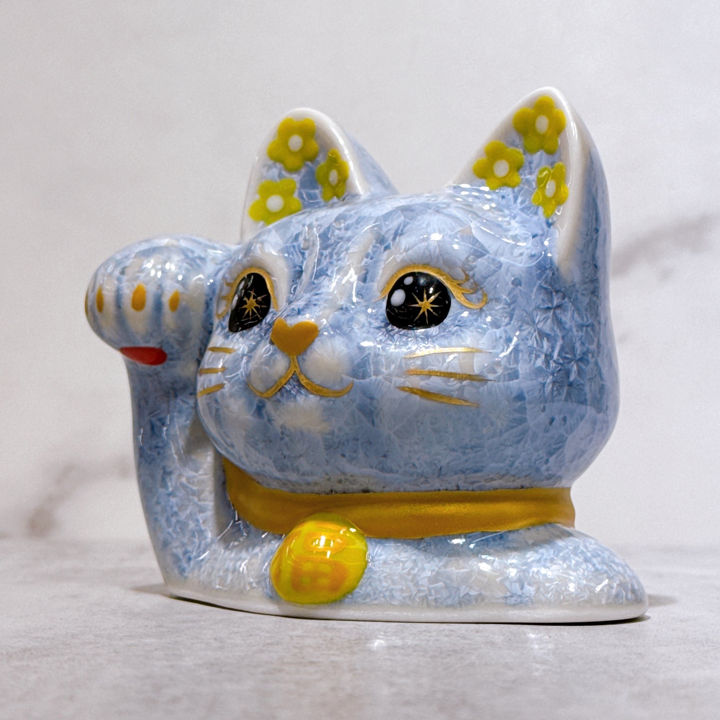日本清水烧招财猫 达摩 花结晶 银藤 亿万两