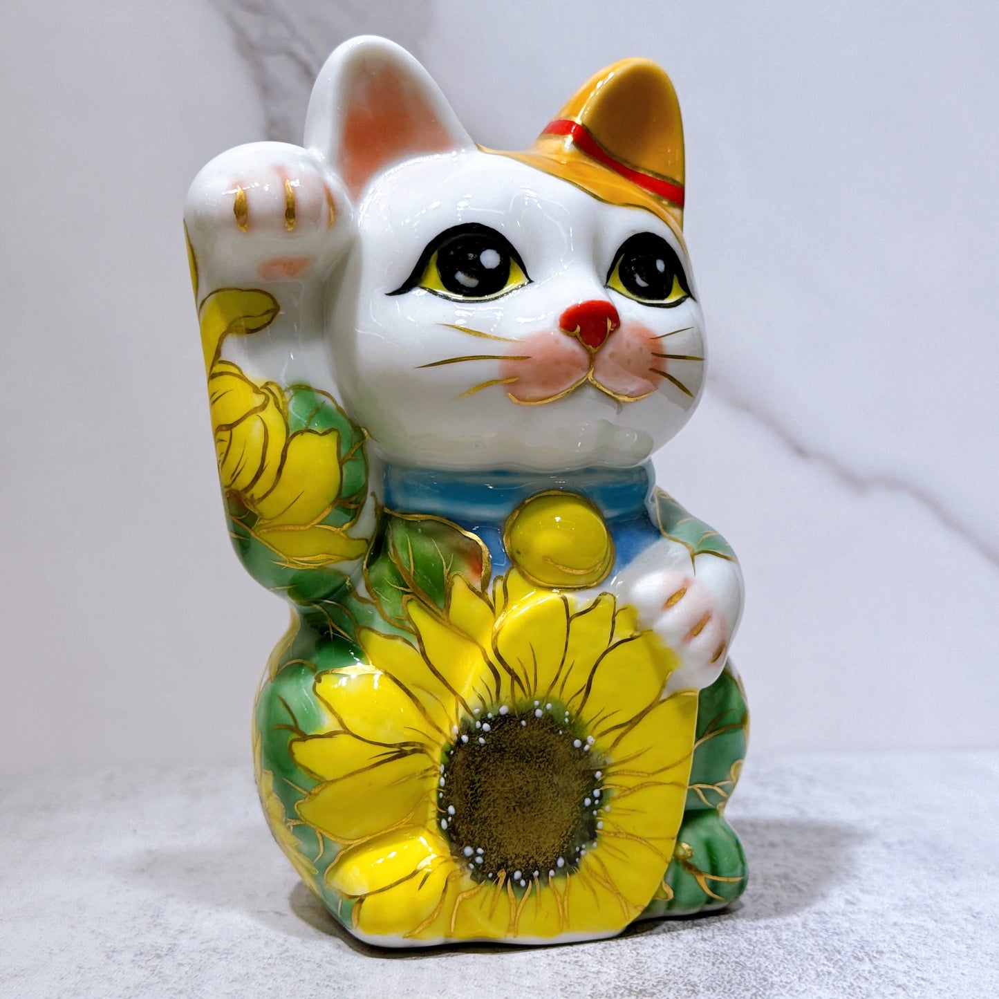 日本清水燒招財貓 色繪 向日葵