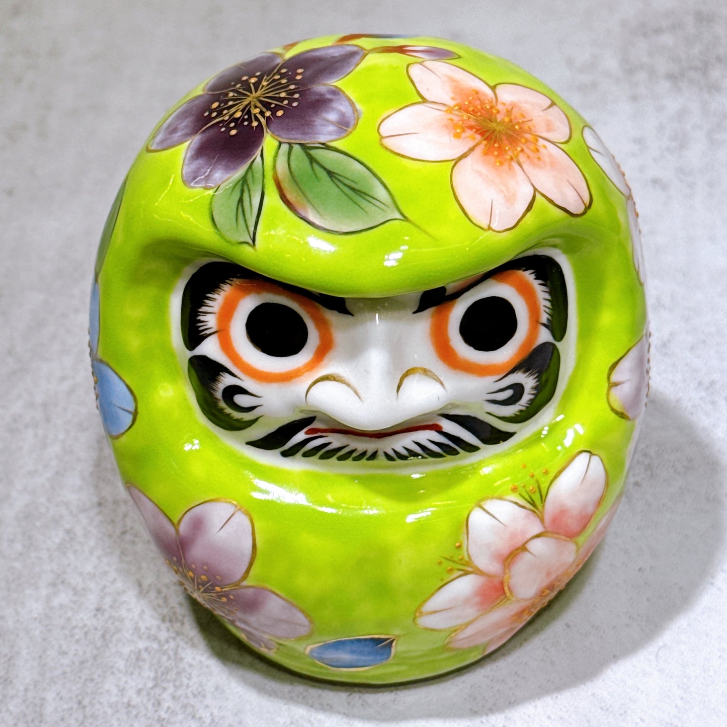 日本清水燒達摩 色繪 綠地櫻 小號