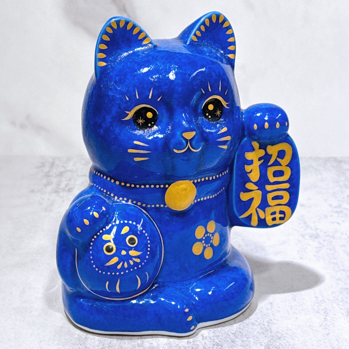 日本清水燒招財貓 達摩 花結晶 瑠璃 招福