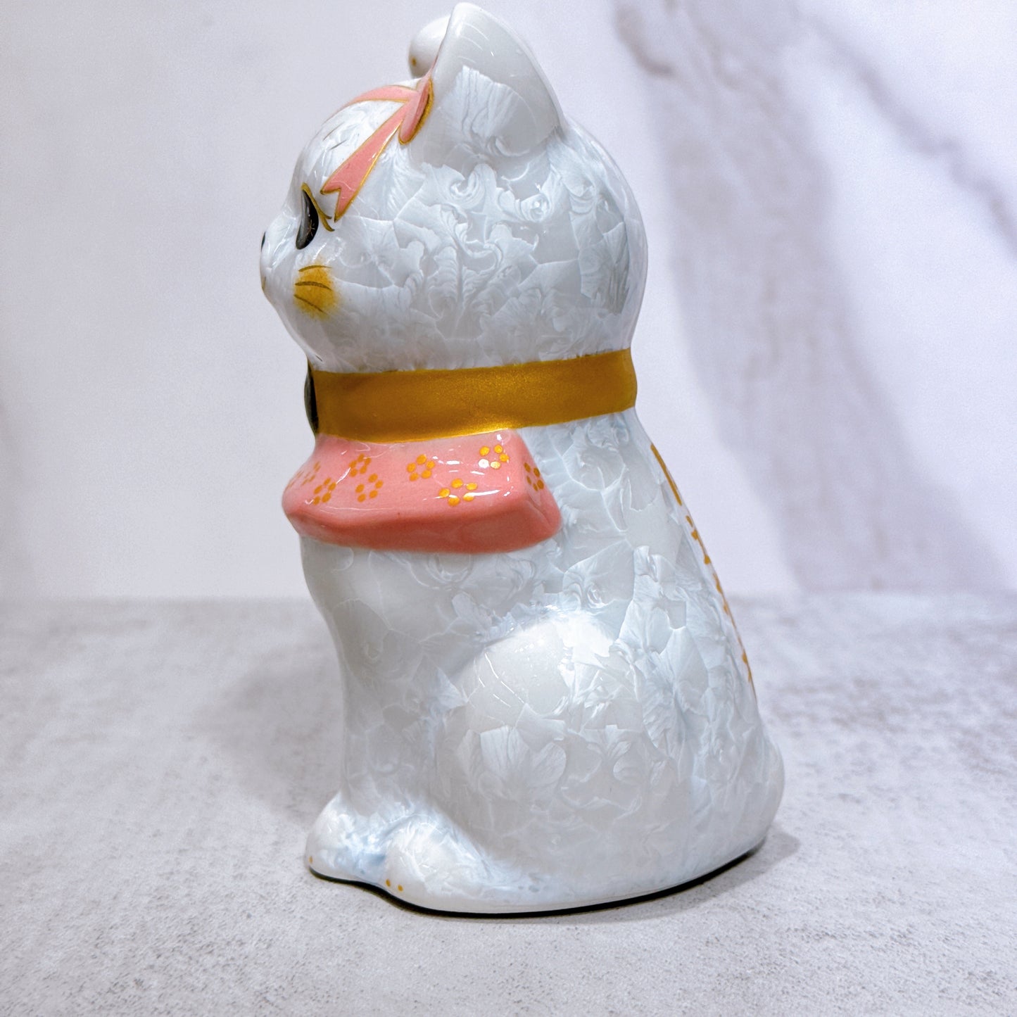 日本清水燒招財貓 花結晶 粉 体花 開運招福