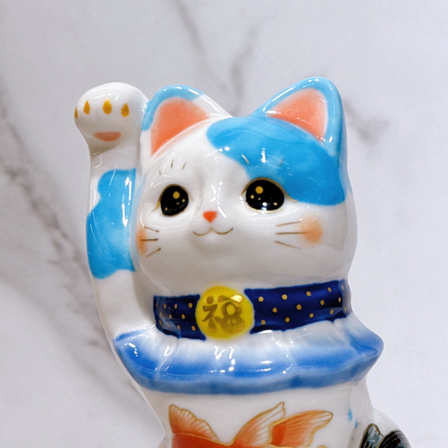 日本清水燒招財貓 色繪 洋水鯉
