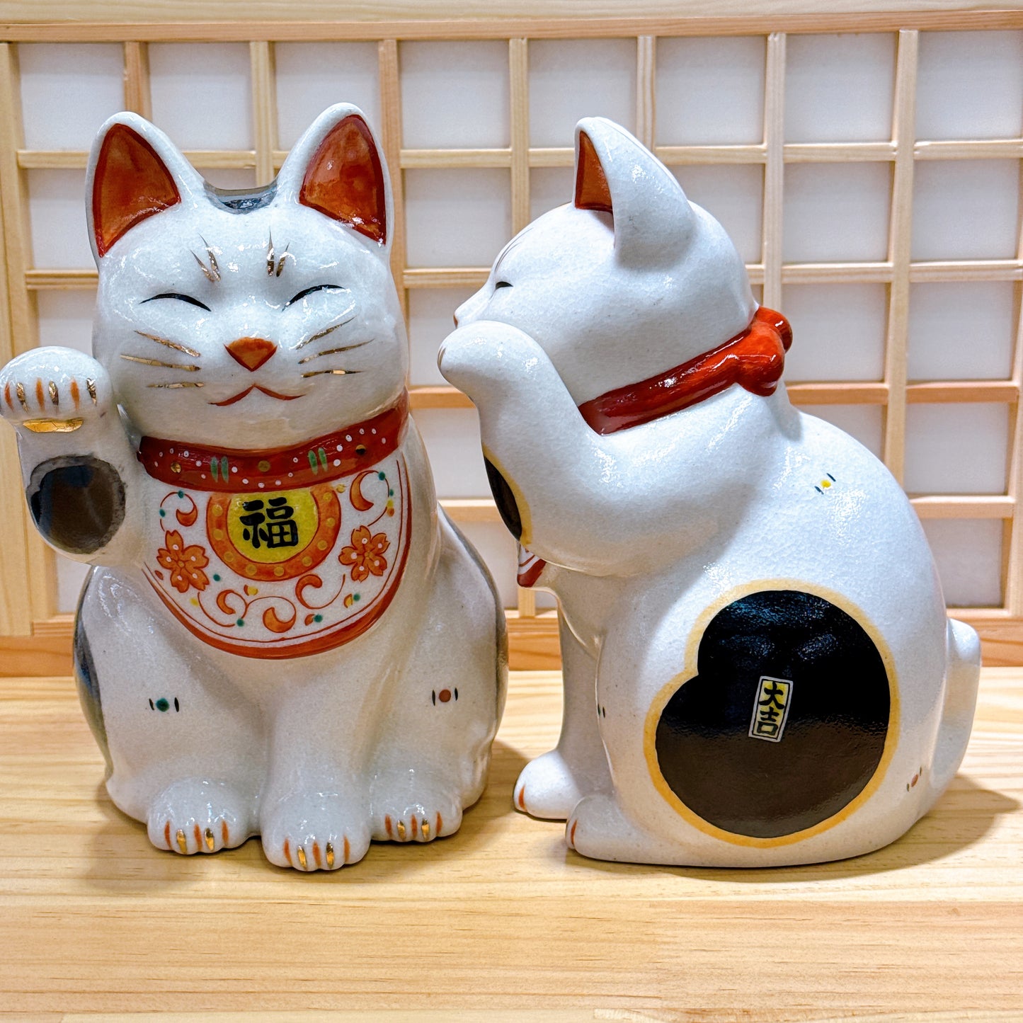 日本陶彩万福唐草招財貓 大號