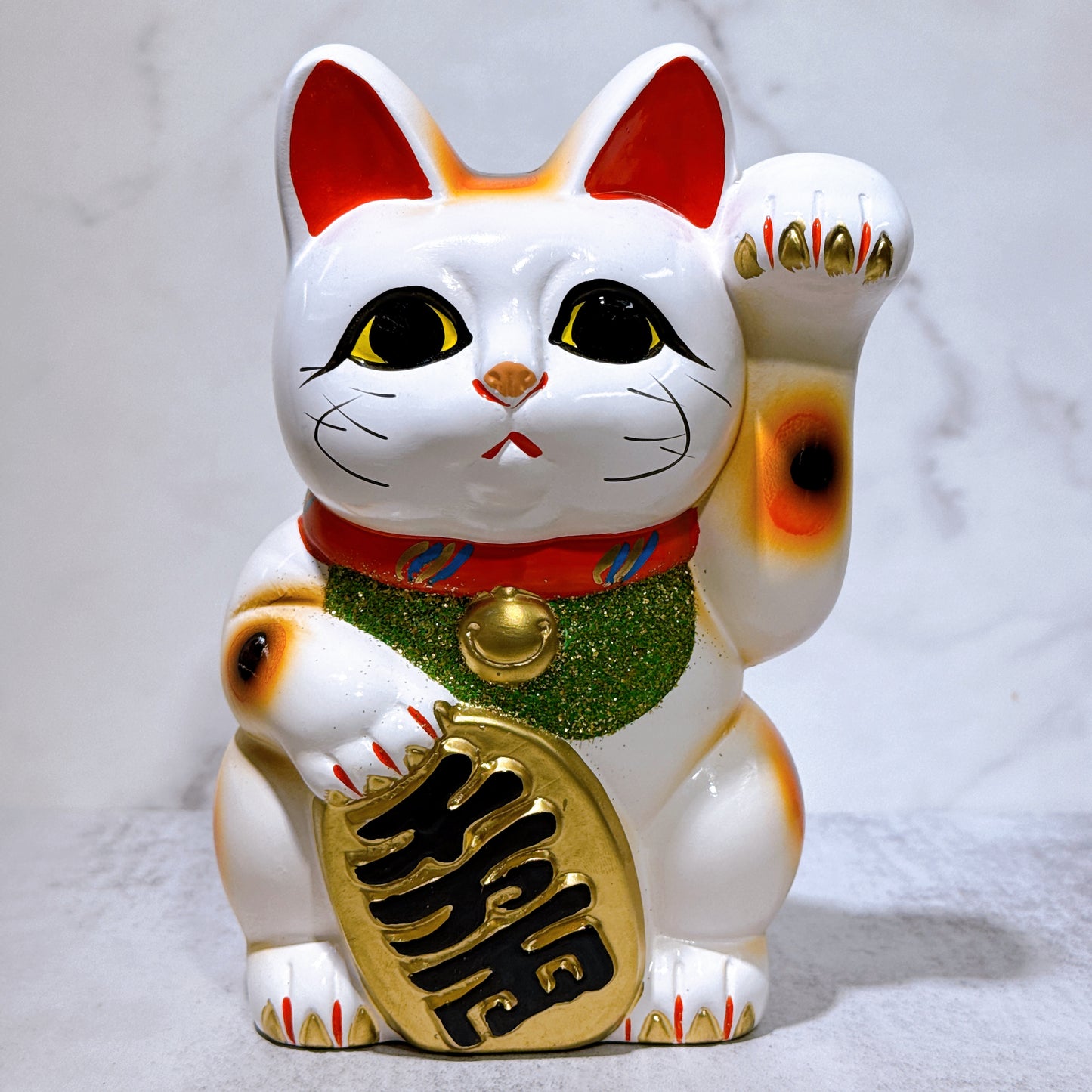 日本常滑小判招財貓 6號 白色