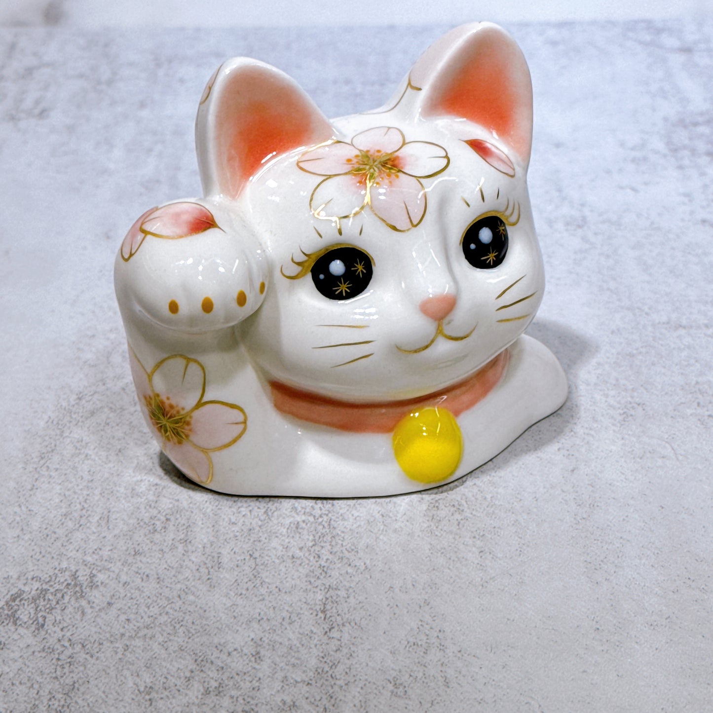 日本清水燒招財貓 貓半身 色繪 彩櫻 粉