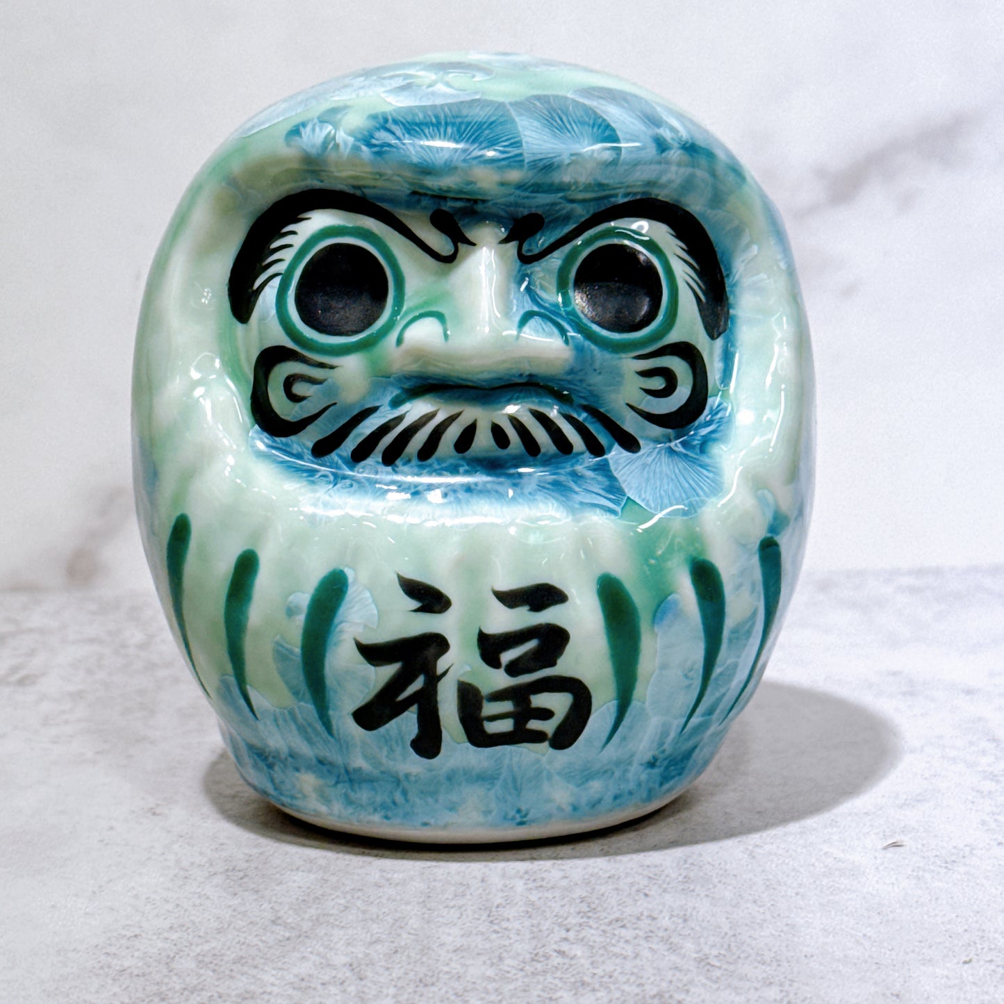 日本清水燒達摩 花結晶 綠 樣 小號