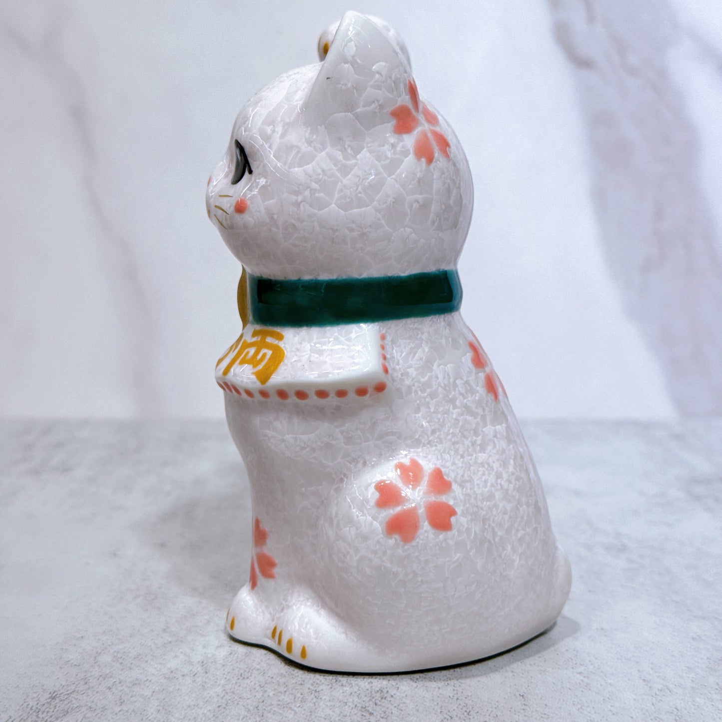 日本清水燒招財貓 花結晶 桃 億万両