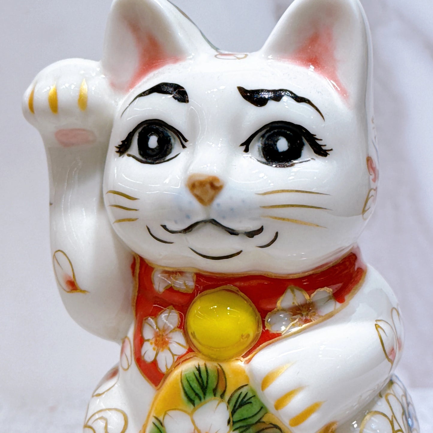 日本清水燒招財貓 色繪 櫻鯉