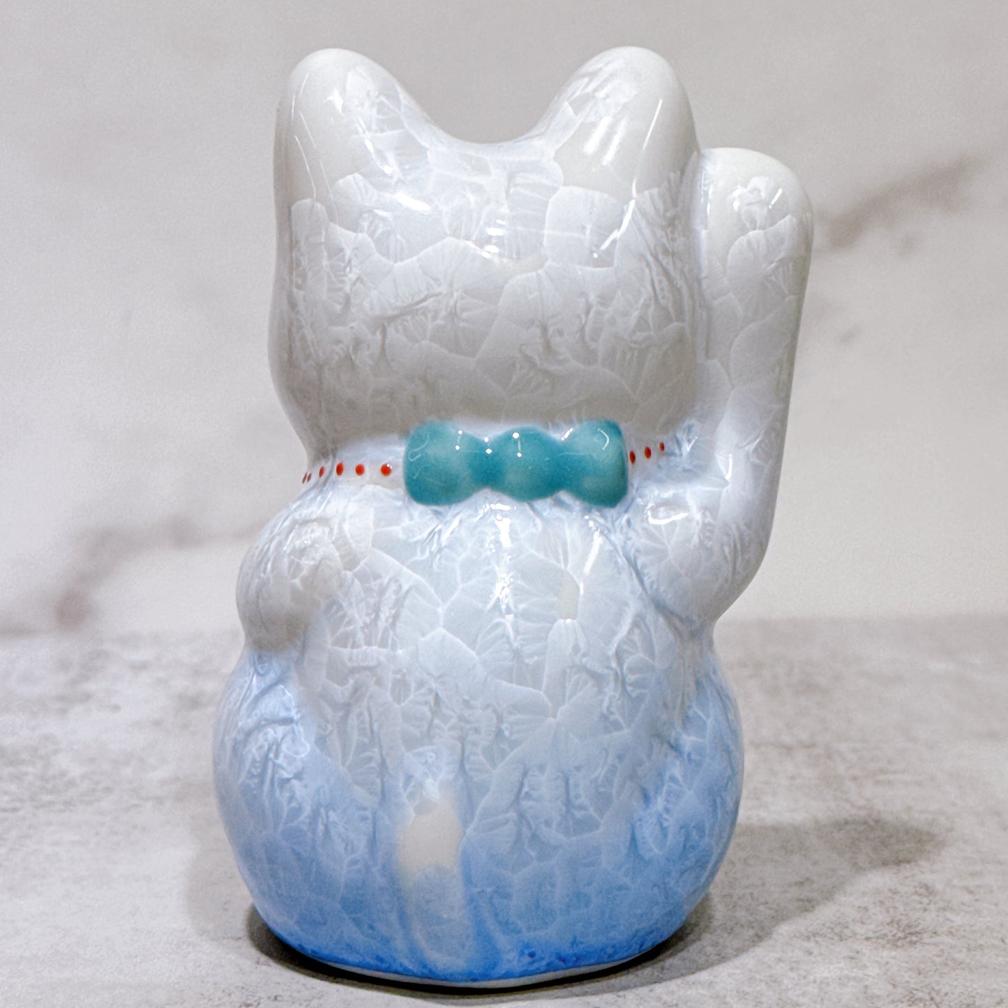 日本清水燒招財貓 花結晶 青白 右 特小