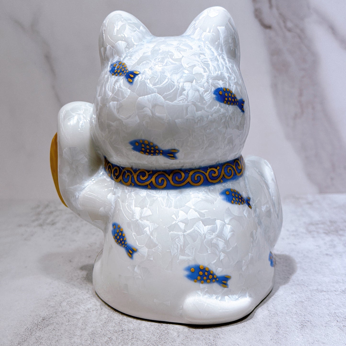 日本清水燒招財貓 達摩 花結晶 白 金運