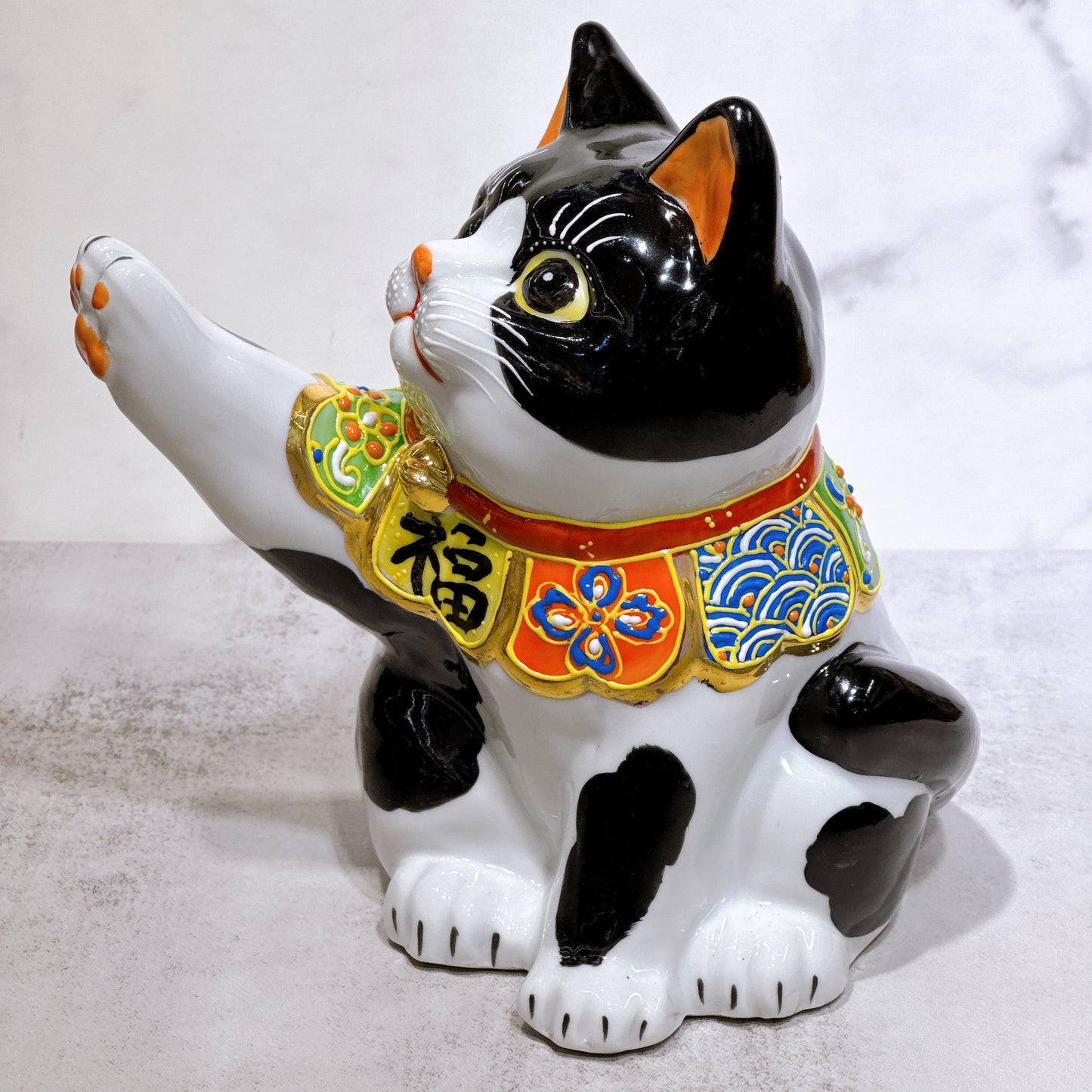 日本九谷燒招財貓 黑布 6.5號