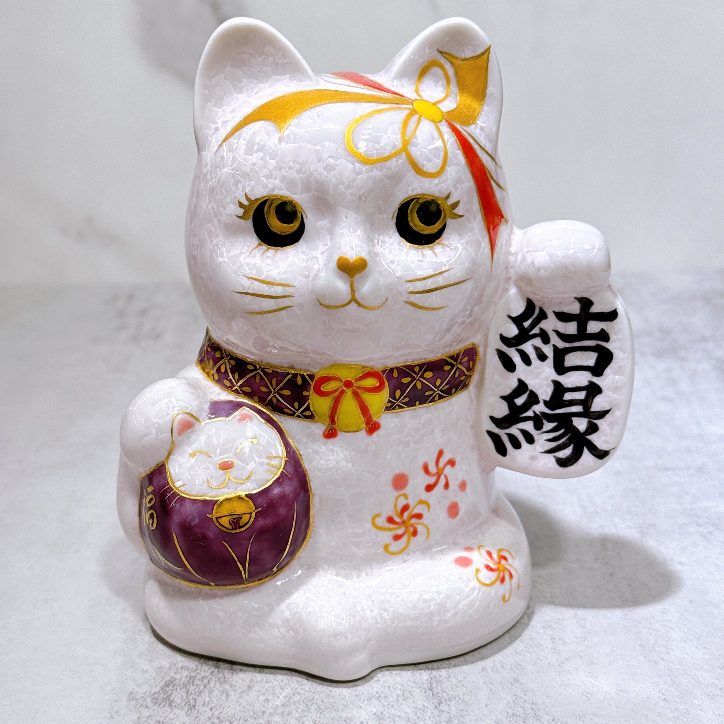 日本清水燒招財貓 達摩 花結晶 桃 結緣