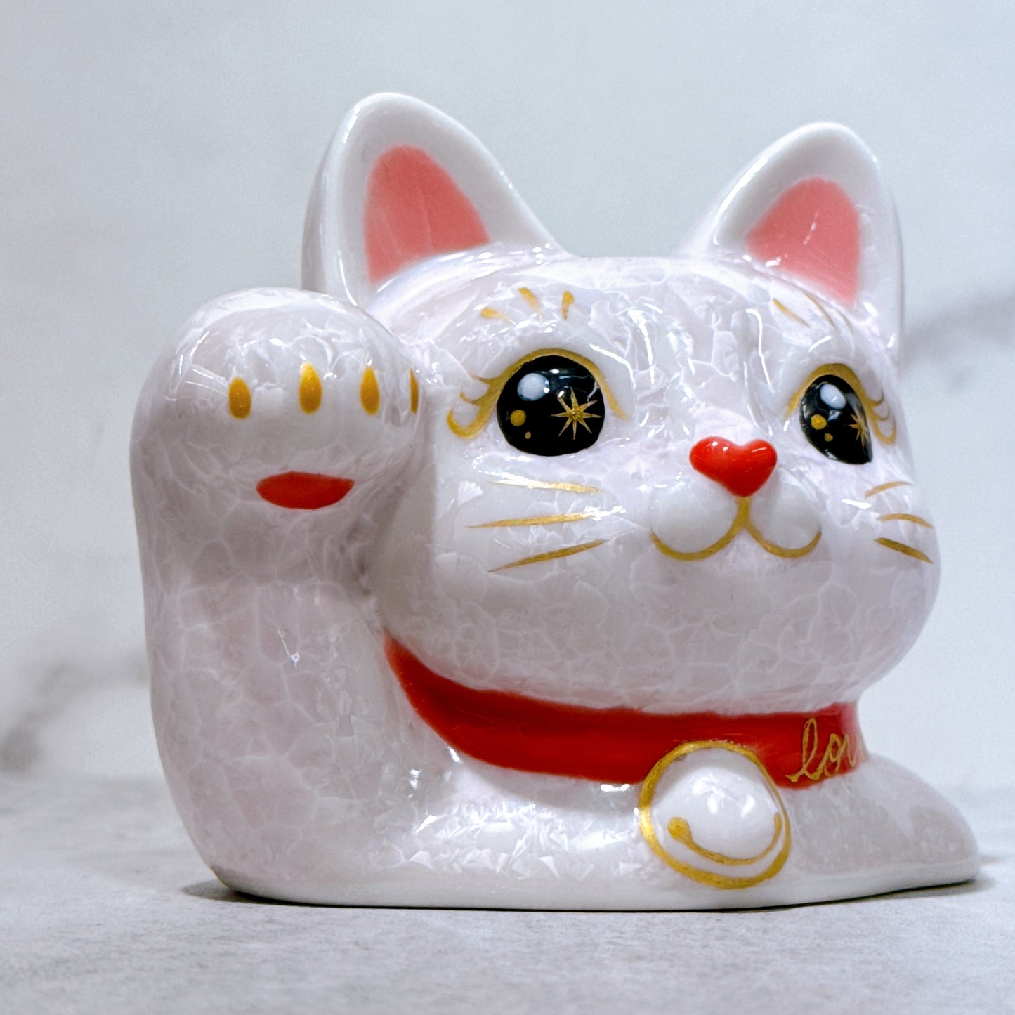 日本清水燒招財貓 貓半身 花結晶 桃 Love