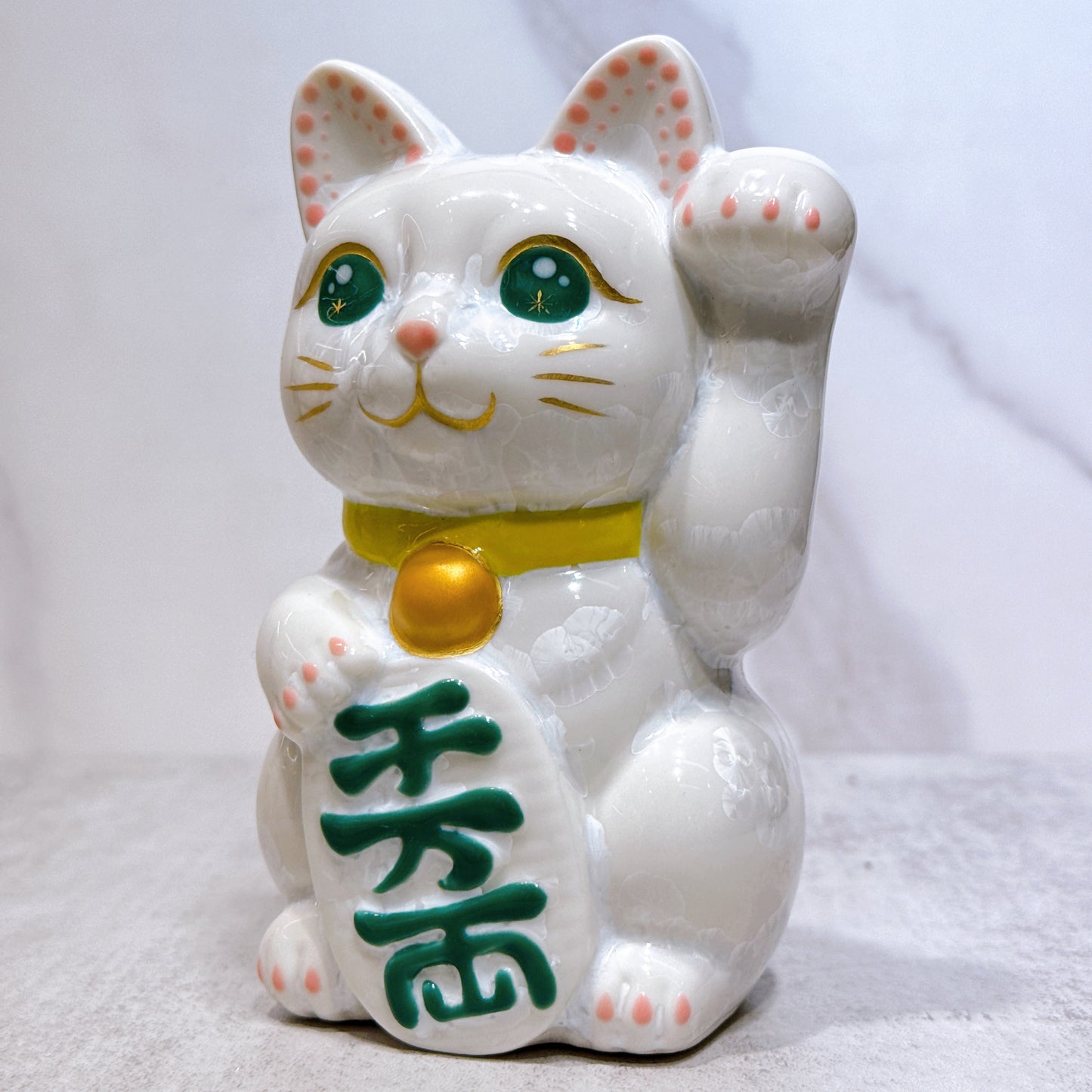日本清水燒招財貓 花結晶 白 千万両 左