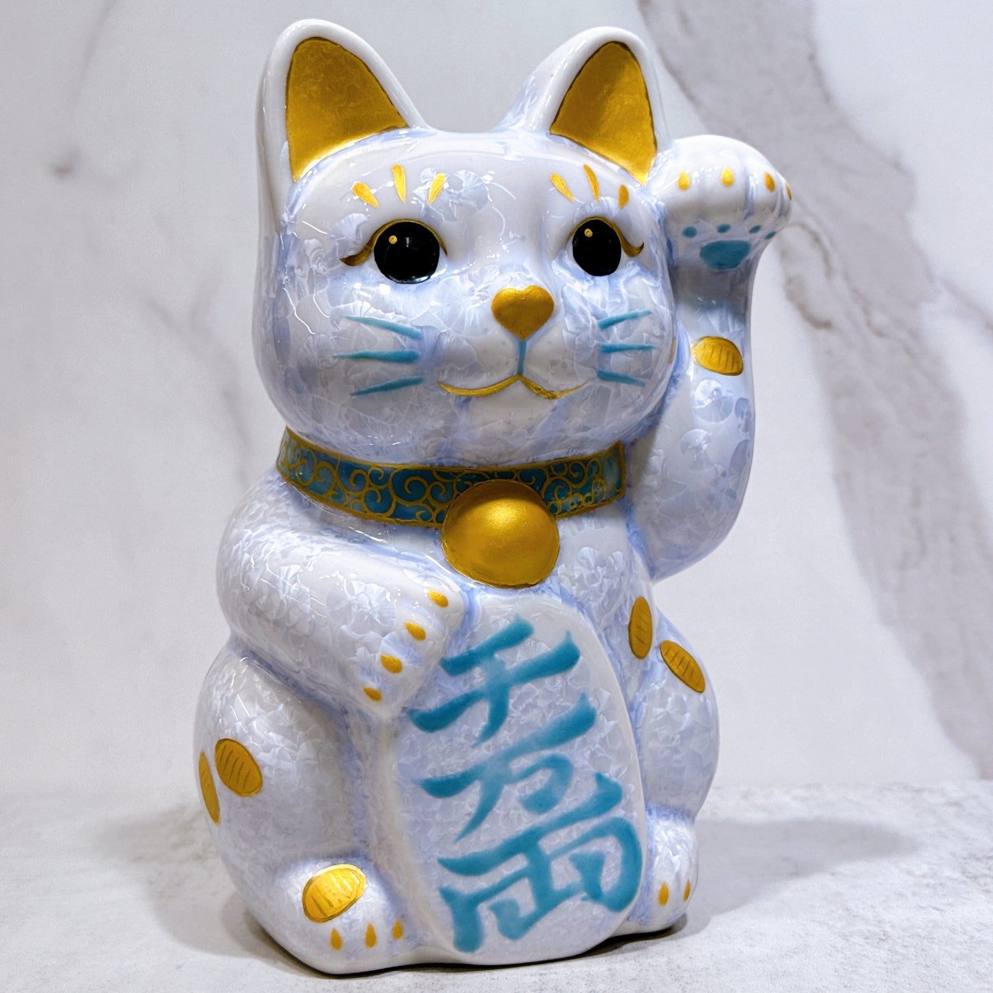日本清水燒招財貓 花結晶 藤 体小判 特大