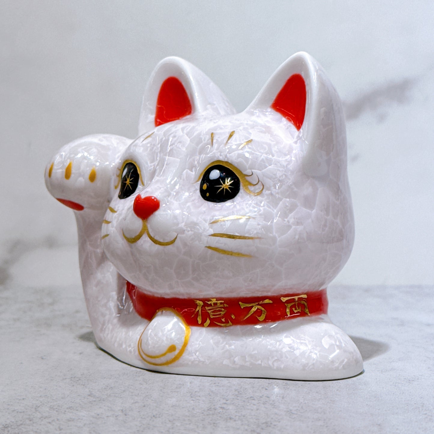 日本清水燒招財貓 貓半身 花結晶 桃 億万両