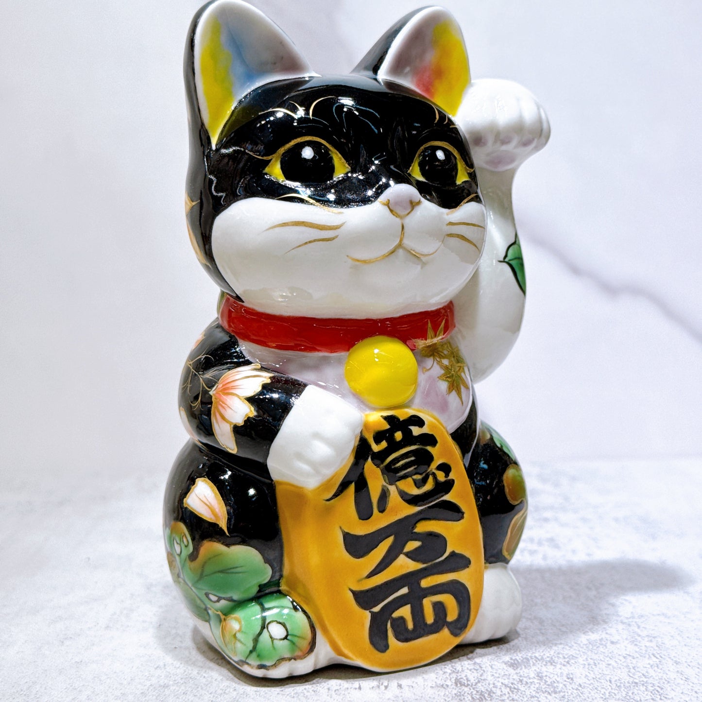 日本清水燒招財貓 色繪 雲錦