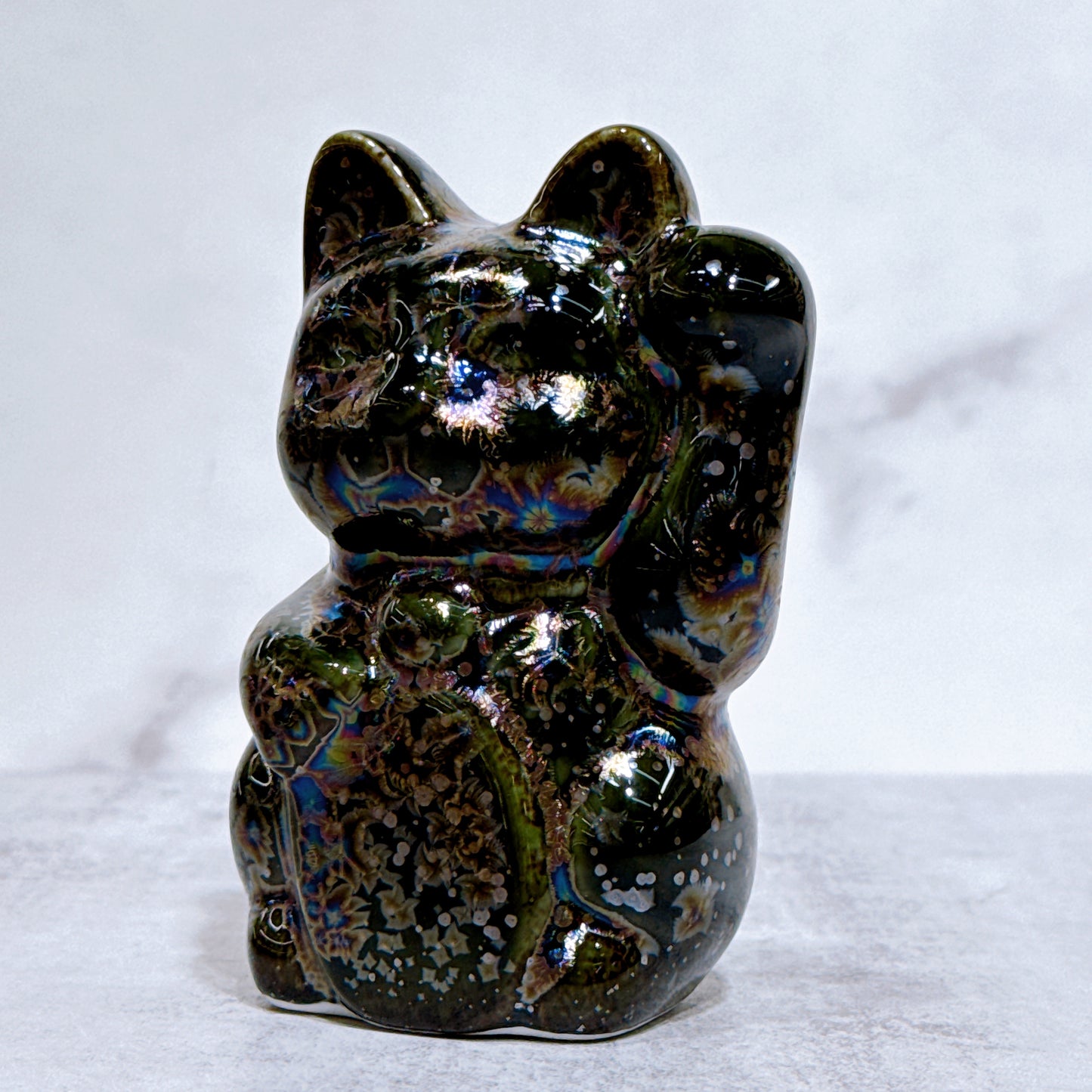 日本清水燒招財貓 星結晶 無地 左 特小