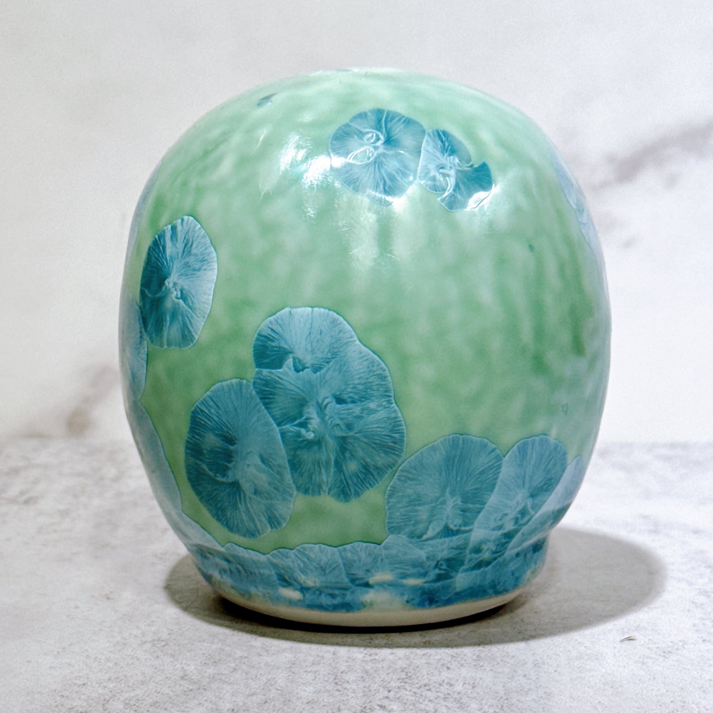 日本清水燒達摩 花結晶 綠 樣 小號