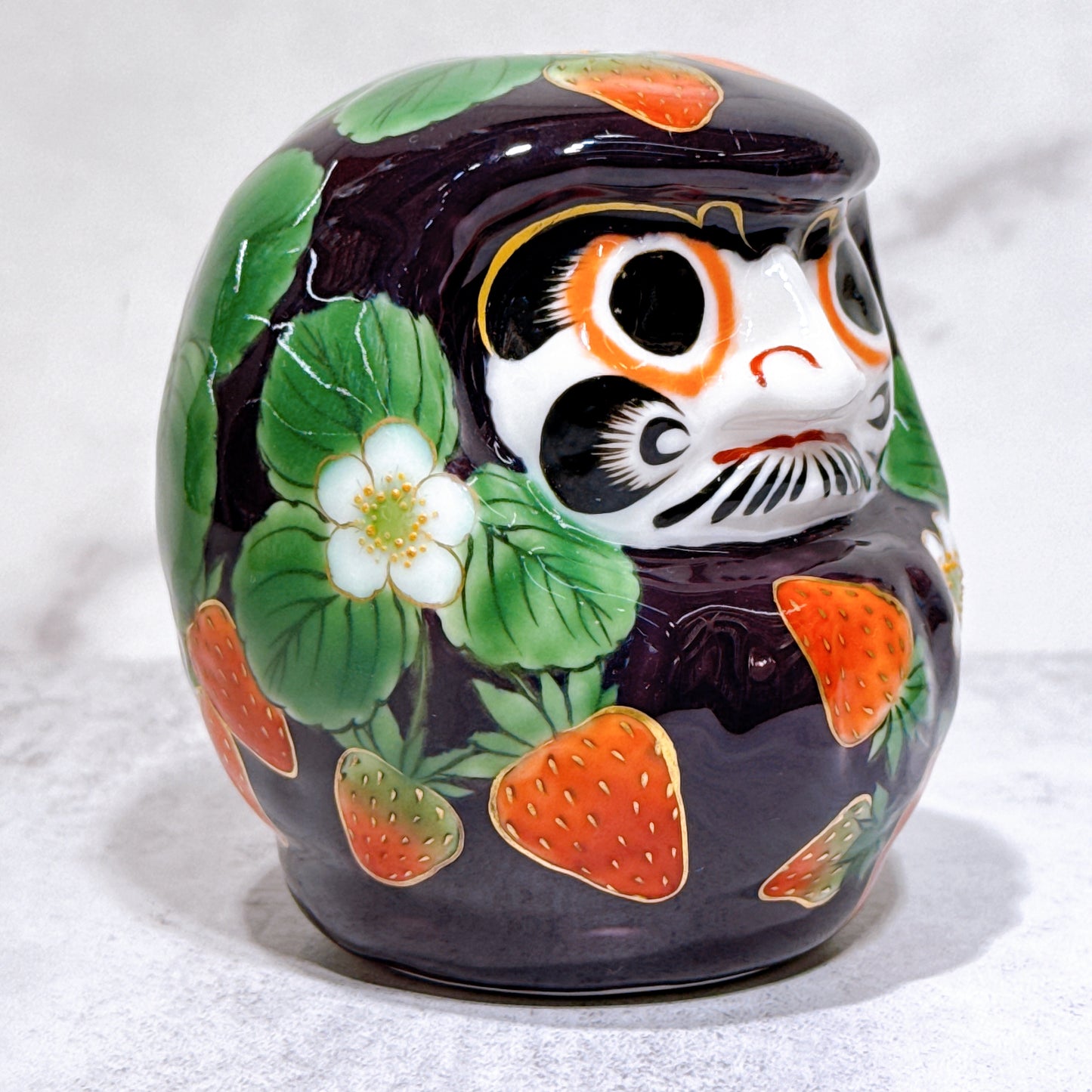 日本清水燒達摩 色繪 紫地草莓 小號