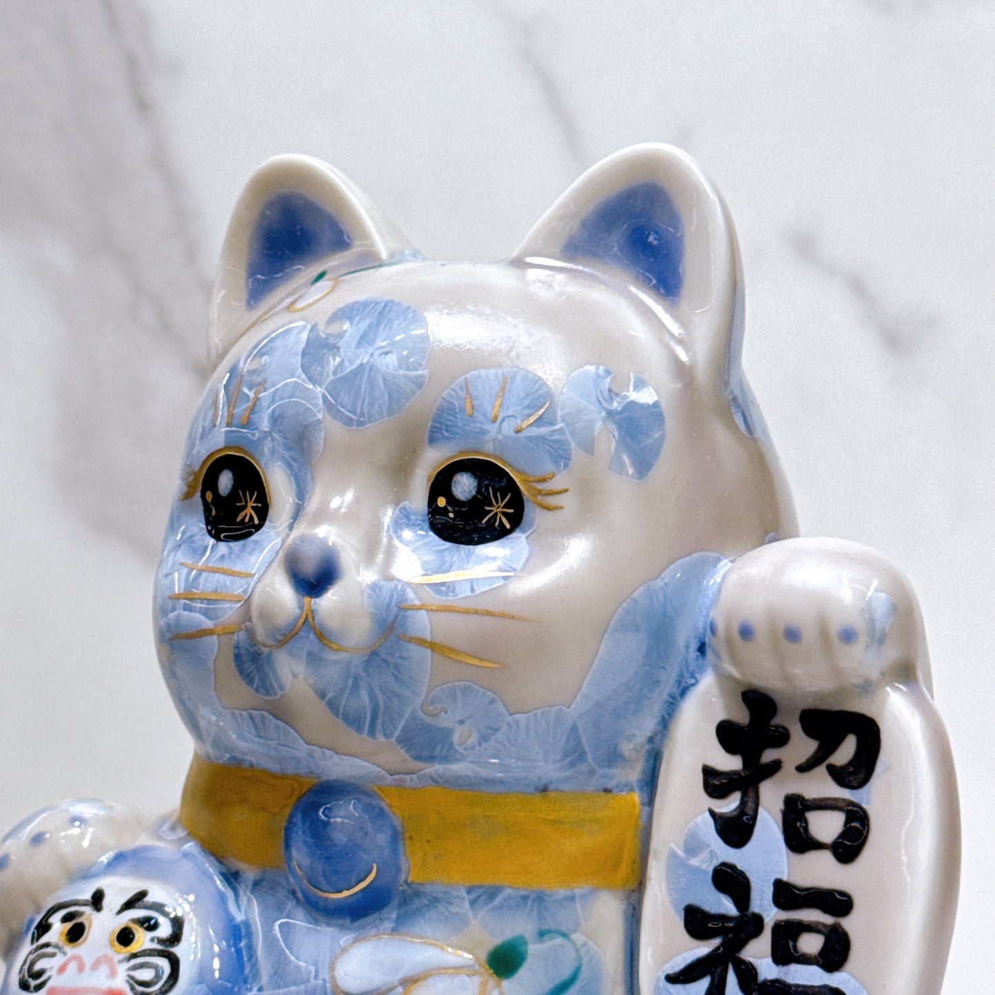 日本清水燒招財貓 達摩 花結晶 銀藤 招福