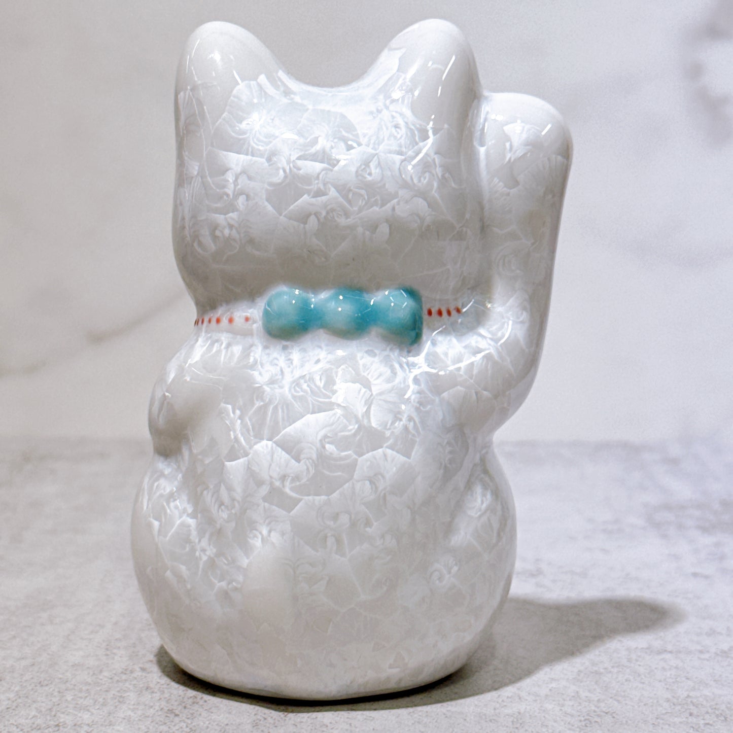 日本清水燒招財貓 花結晶 白 招福 右 特小